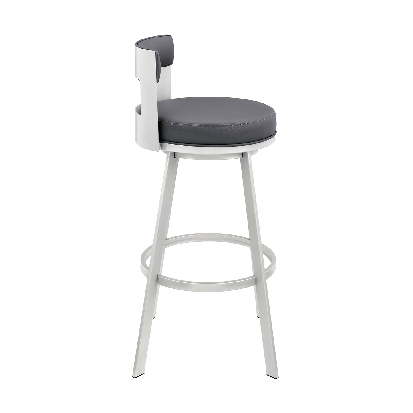 Flynn 30" Swivel Bar Stool in Black Metal with Light Gray Faux Leather By Armen Living | Bar Stools | Modishstore - 22