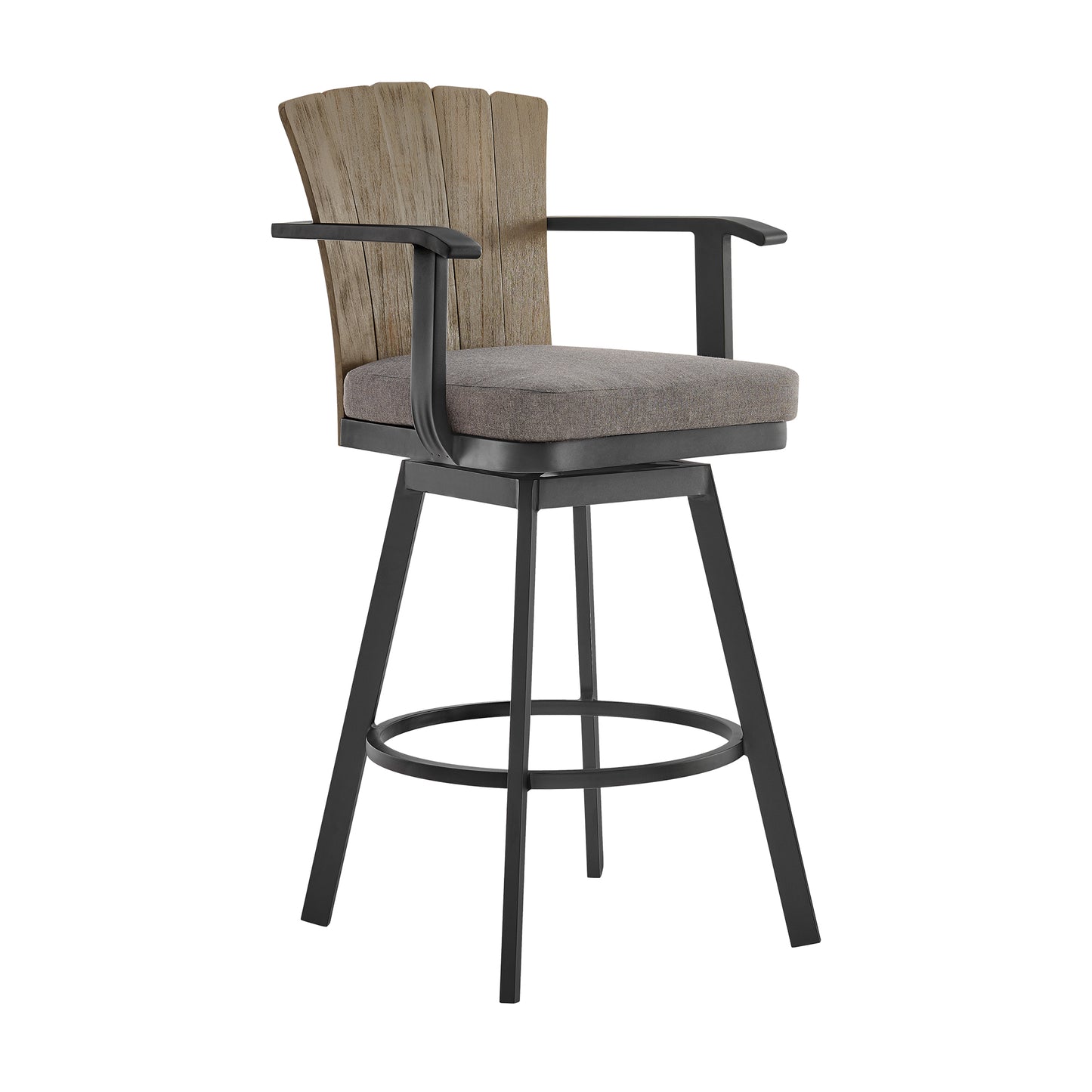 Hazel Outdoor Patio Swivel Counter Stool in Aluminum with Teak Wood and Charcoal Cushion By Armen Living | Bar Stools | Modishstore - 2