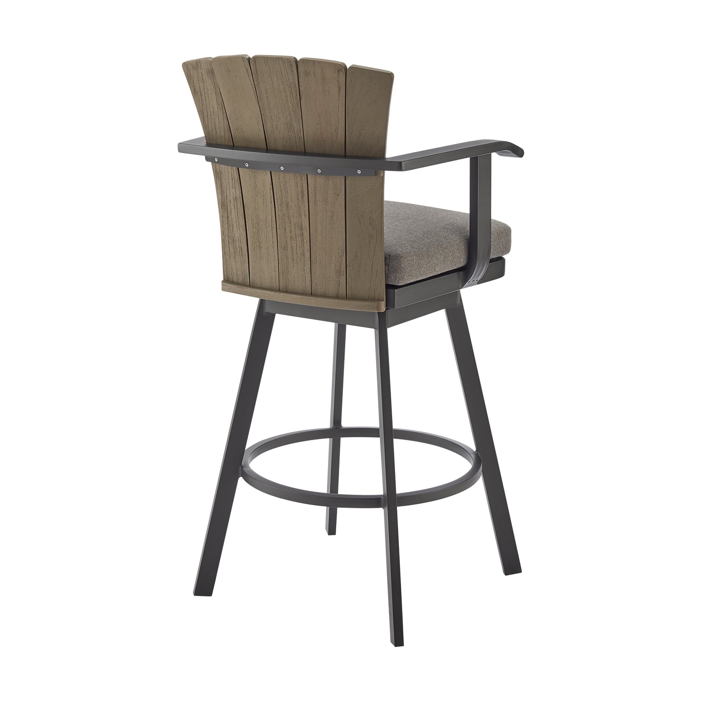 Hazel Outdoor Patio Swivel Counter Stool in Aluminum with Teak Wood and Charcoal Cushion By Armen Living | Bar Stools | Modishstore - 4