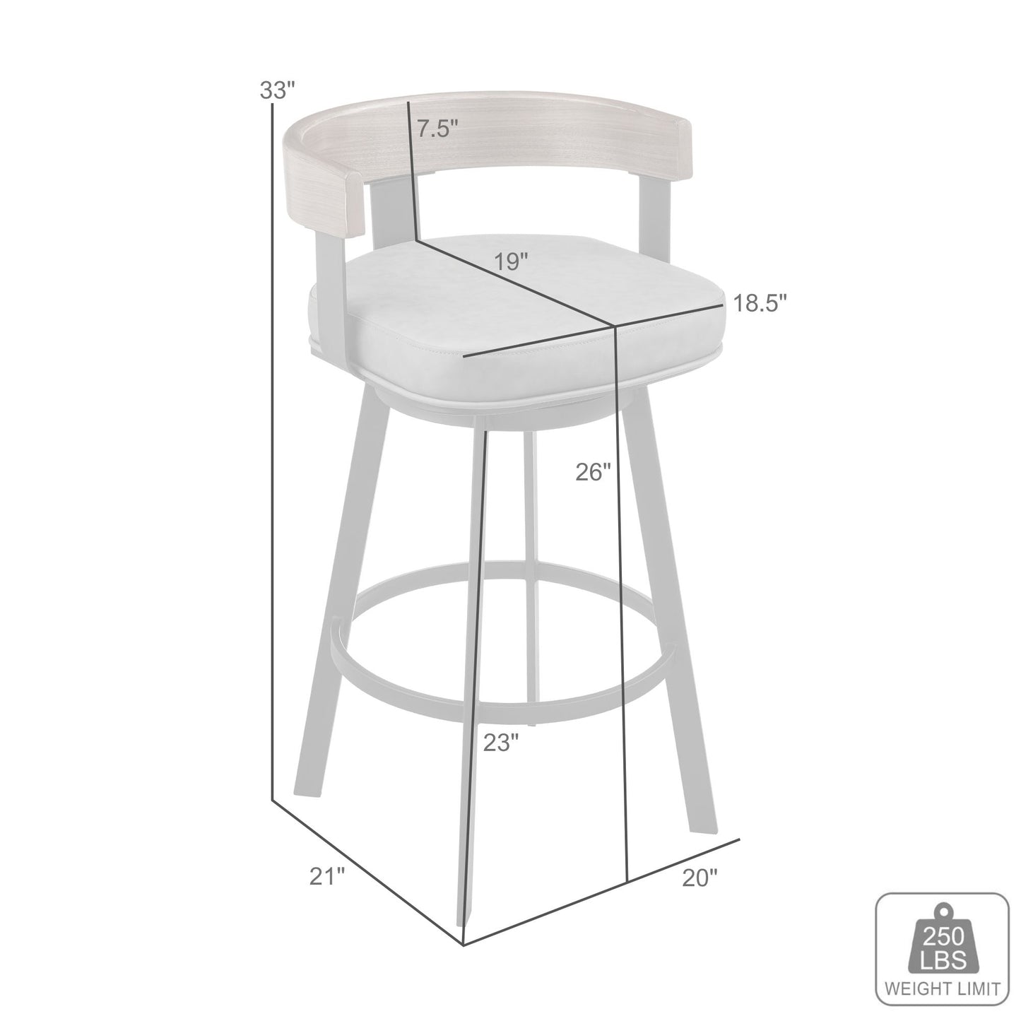 Idris 26" Swivel Counter Stool in Black Iron with Walnut Finish and Vintage Gray Faux Leather By Armen Living | Bar Stools | Modishstore - 9