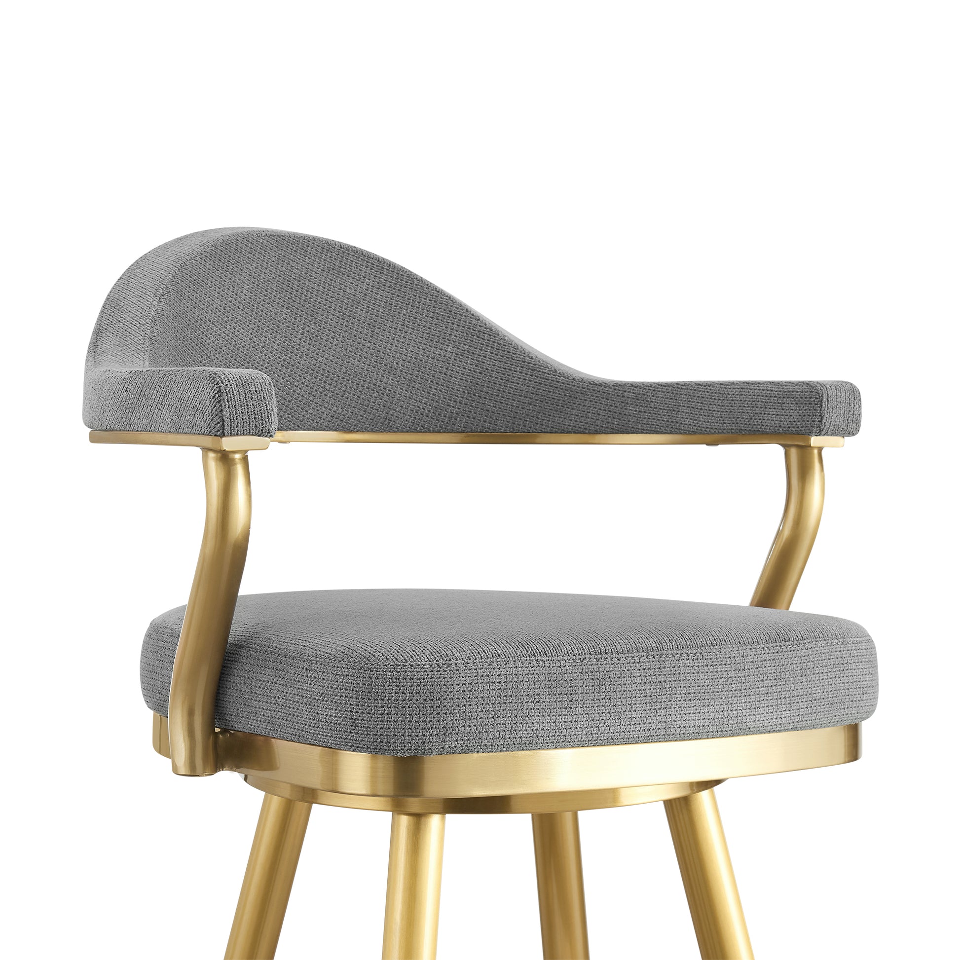 Justin 30" Swivel Bar Stool with Gold Brushed Stainless Steel and Anchor Gray Fabric By Armen Living | Bar Stools | Modishstore - 5