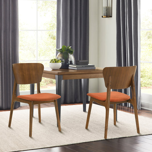 Kalia Wood Dining Chair in Walnut Finish with Orange Fabric - Set of 2 By Armen Living | Dining Chairs | Modishstore