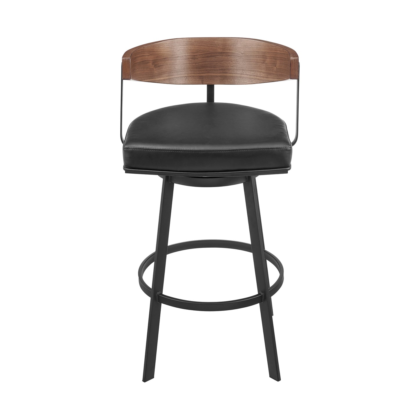 Lacey 26" Swivel Counter Stool in Black Iron with Walnut Finish and Vintage Black Faux Leather By Armen Living | Bar Stools | Modishstore - 3