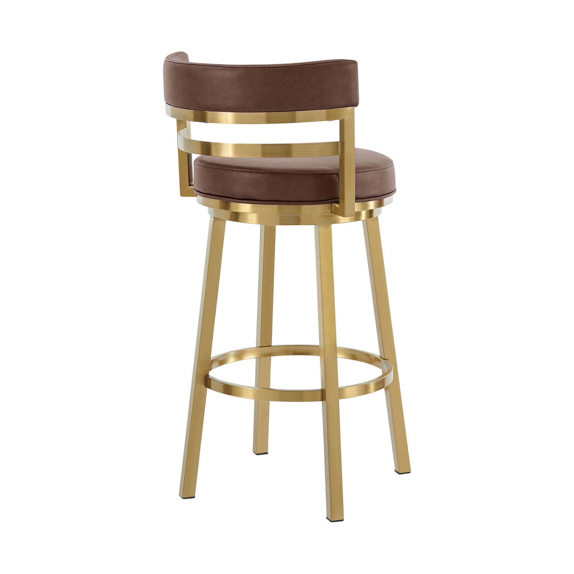 Madrid 26" Swivel Counter Stool in Gold Brushed Stainless Steel with Vintage Coffee Faux Leather By Armen Living | Bar Stools | Modishstore - 4