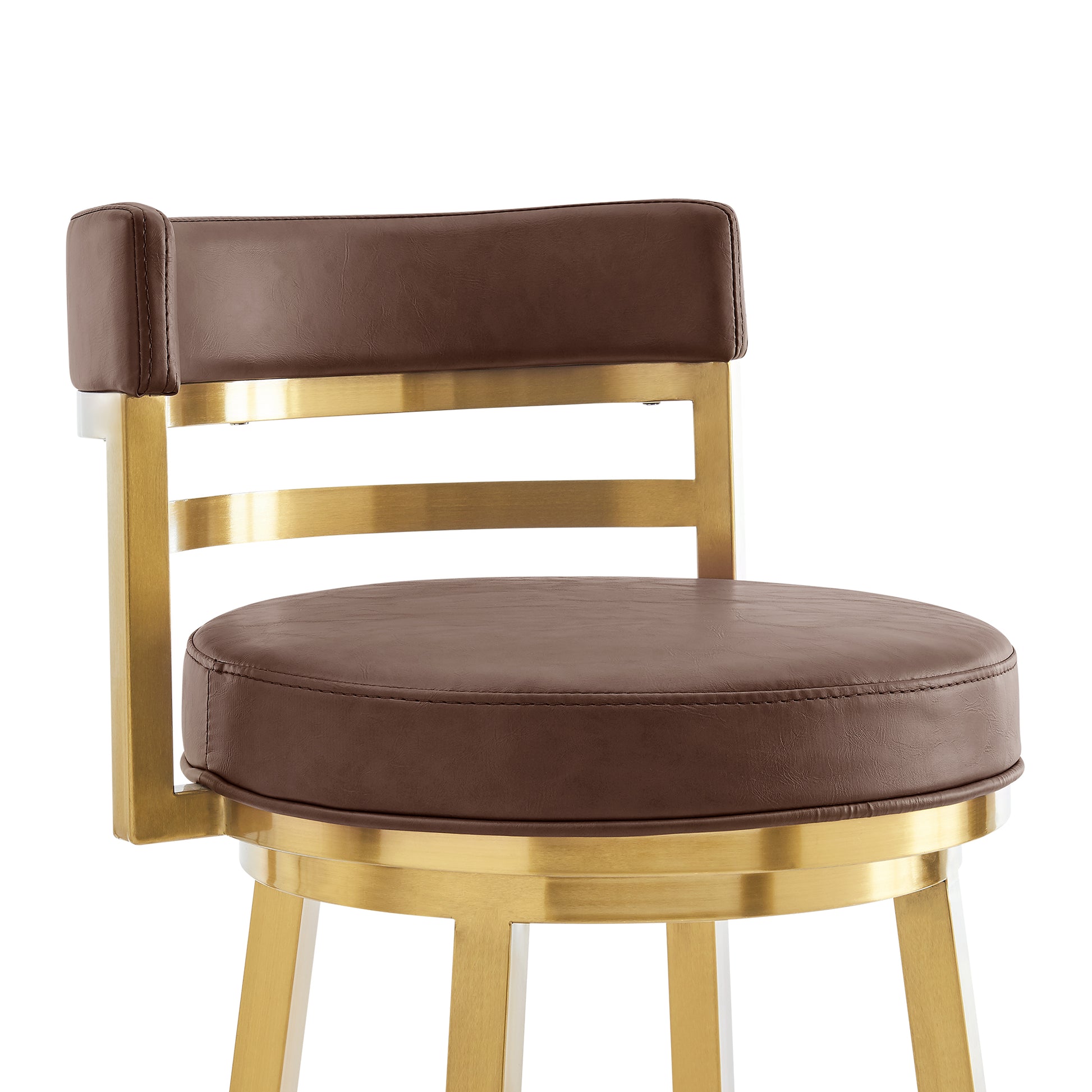 Madrid 26" Swivel Counter Stool in Gold Brushed Stainless Steel with Vintage Coffee Faux Leather By Armen Living | Bar Stools | Modishstore - 5