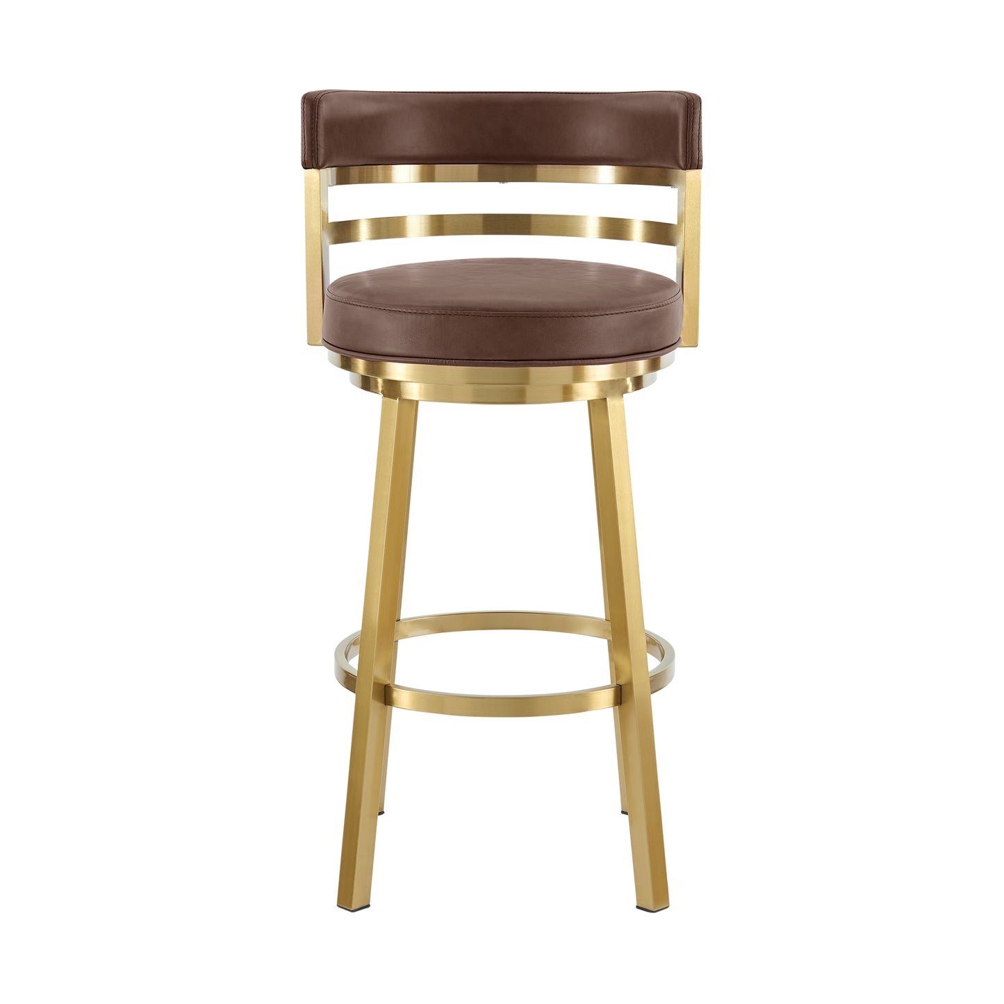 Madrid 30" Swivel Bar Stool in Gold Brushed Stainless Steel with Vintage Coffee Faux Leather By Armen Living | Bar Stools | Modishstore - 3