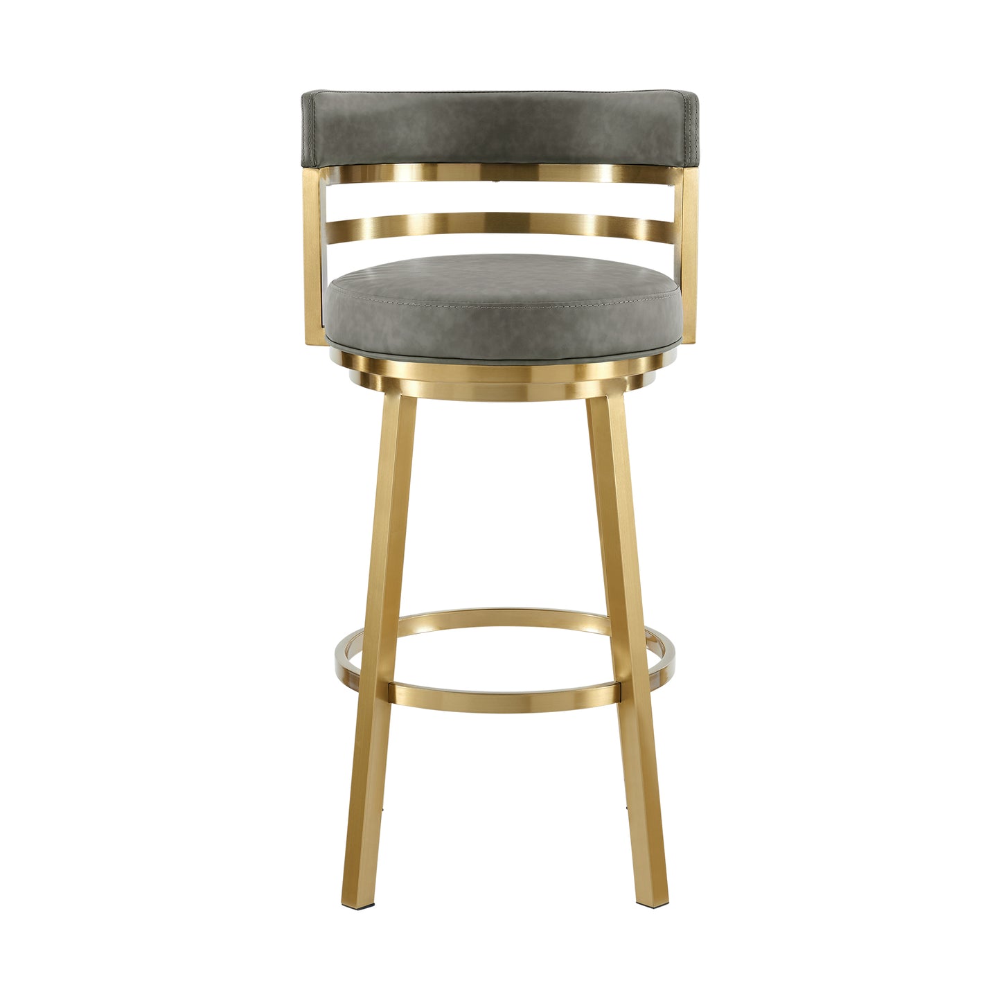 Madrid 26" Swivel Counter Stool with Gold Brushed Stainless Steel and Vintage Gray Faux Leather By Armen Living | Bar Stools | Modishstore - 3