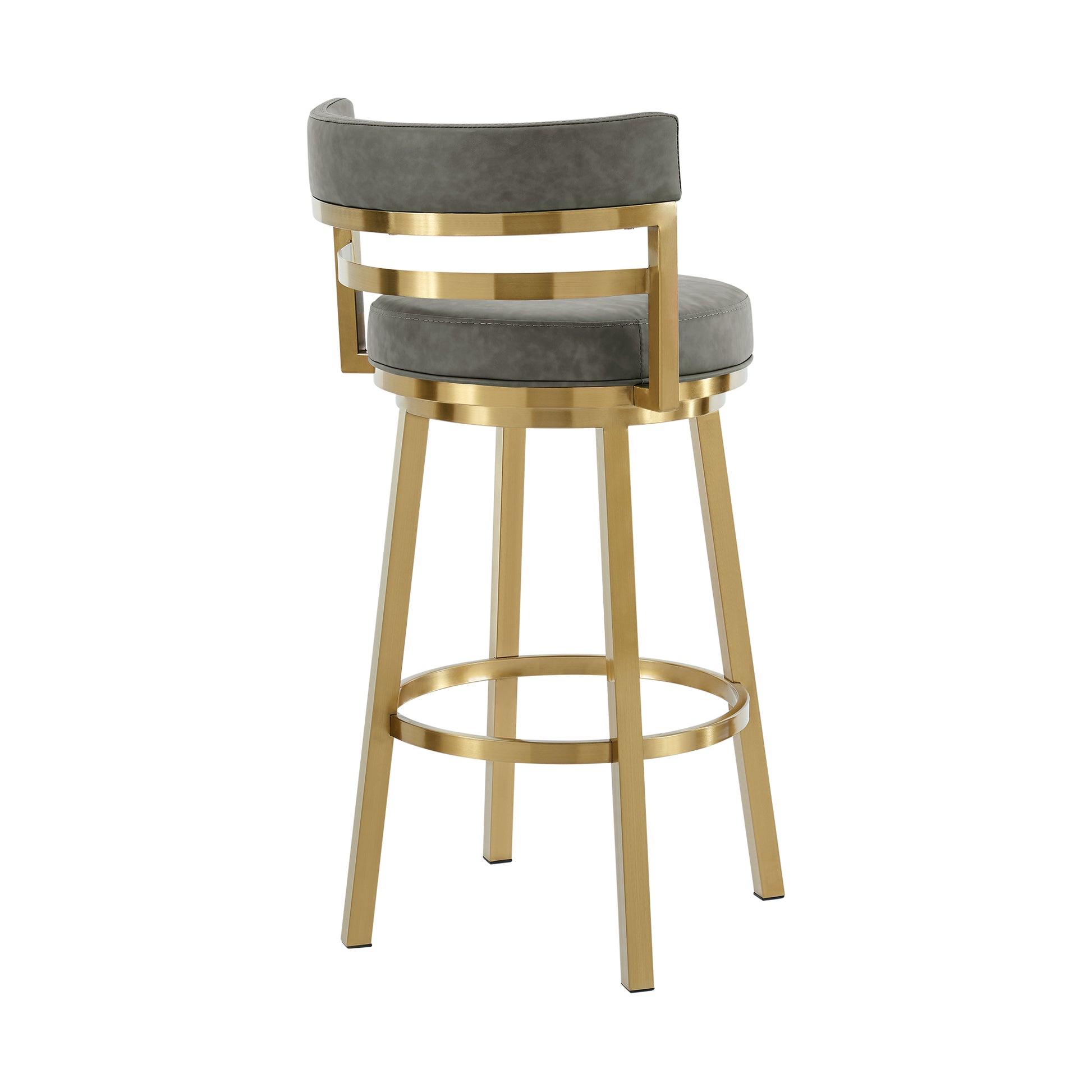 Madrid 26" Swivel Counter Stool with Gold Brushed Stainless Steel and Vintage Gray Faux Leather By Armen Living | Bar Stools | Modishstore - 4