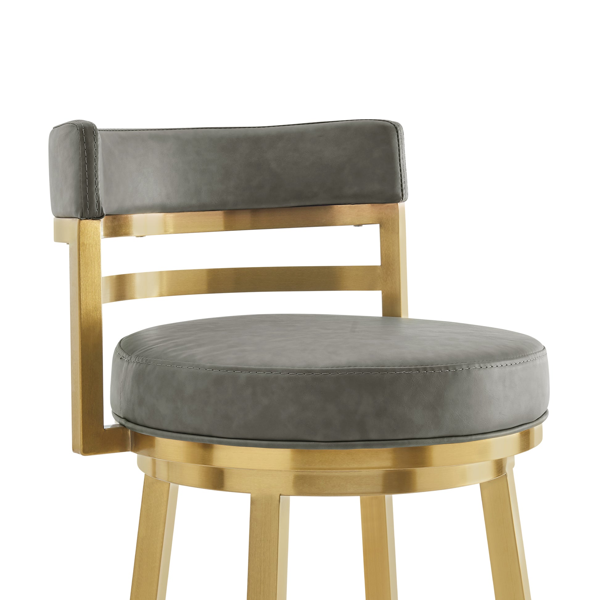 Madrid 30" Swivel Counter Stool with Gold Brushed Stainless Steel and Vintage Gray Faux Leather By Armen Living | Bar Stools | Modishstore - 5