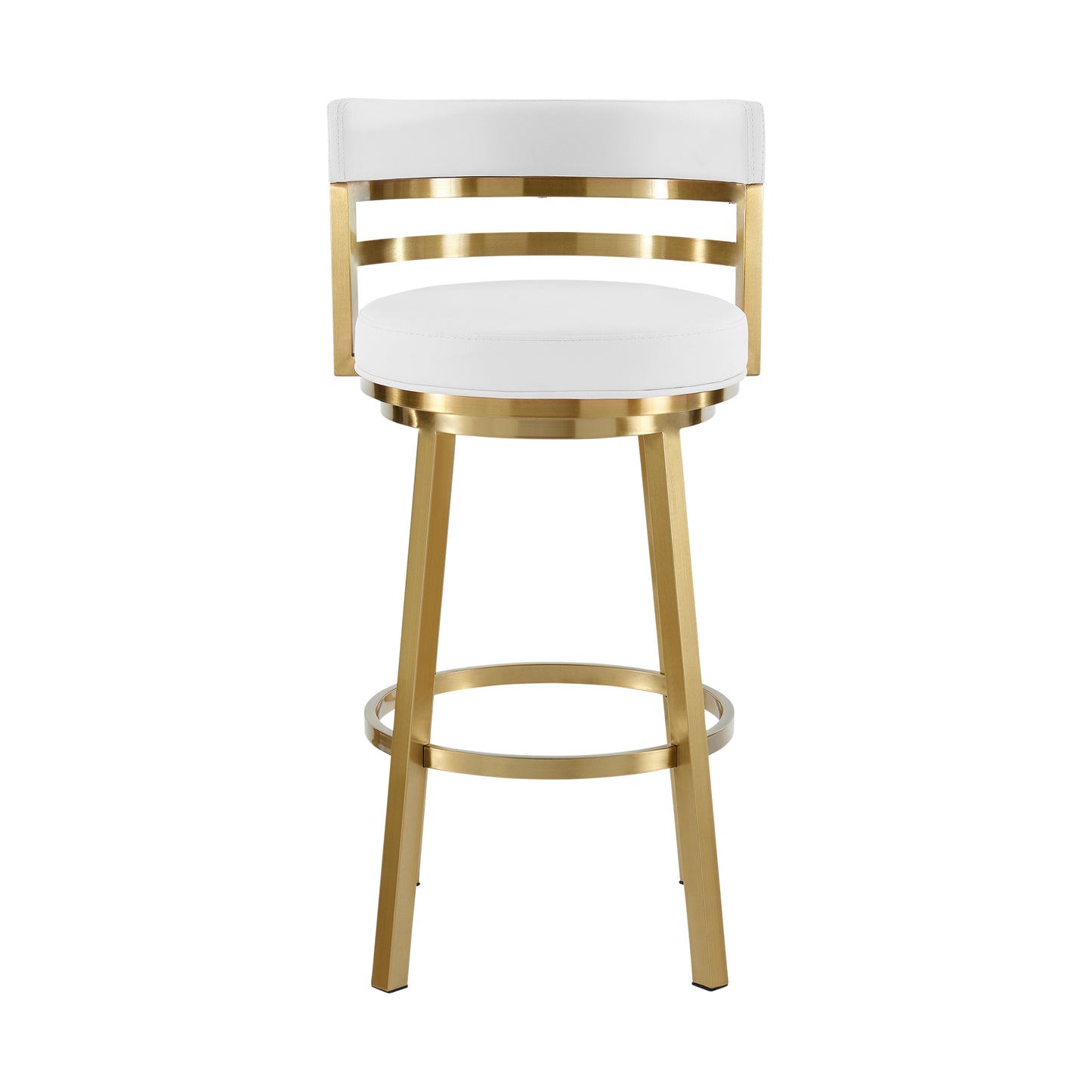 Madrid 26" Swivel Counter Stool in Gold Brushed Stainless Steel with White Faux Leather By Armen Living | Bar Stools | Modishstore - 3