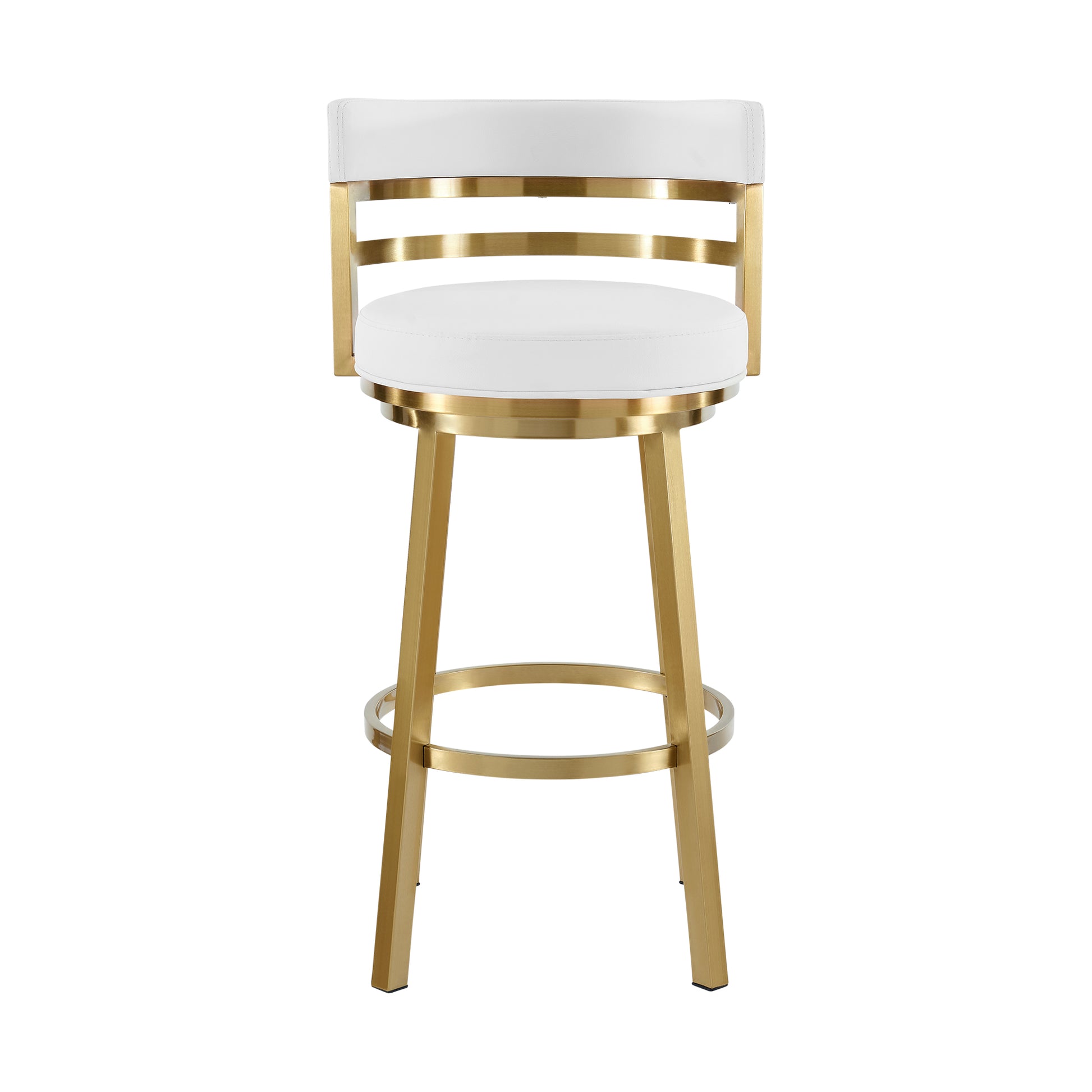 Madrid 26" Swivel Counter Stool in Gold Brushed Stainless Steel with White Faux Leather By Armen Living | Bar Stools | Modishstore - 3