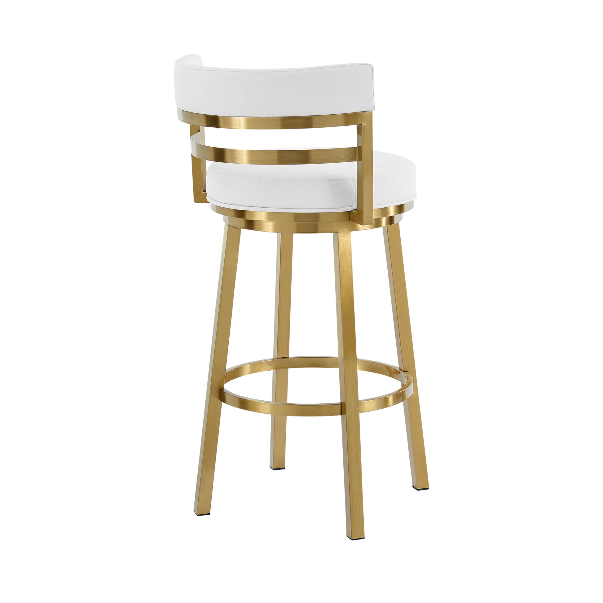 Madrid 26" Swivel Counter Stool in Gold Brushed Stainless Steel with White Faux Leather By Armen Living | Bar Stools | Modishstore - 4