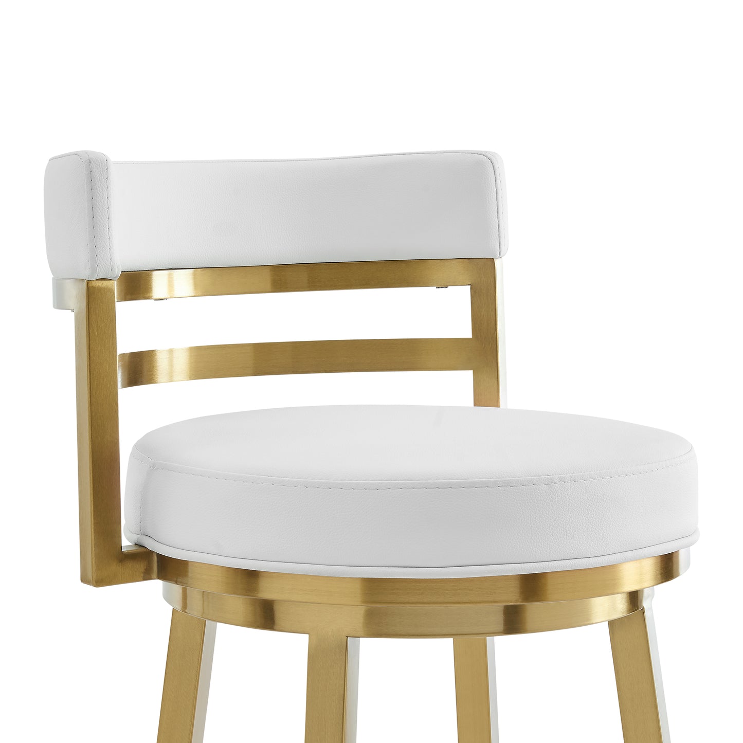 Madrid 26" Swivel Counter Stool in Gold Brushed Stainless Steel with White Faux Leather By Armen Living | Bar Stools | Modishstore - 5