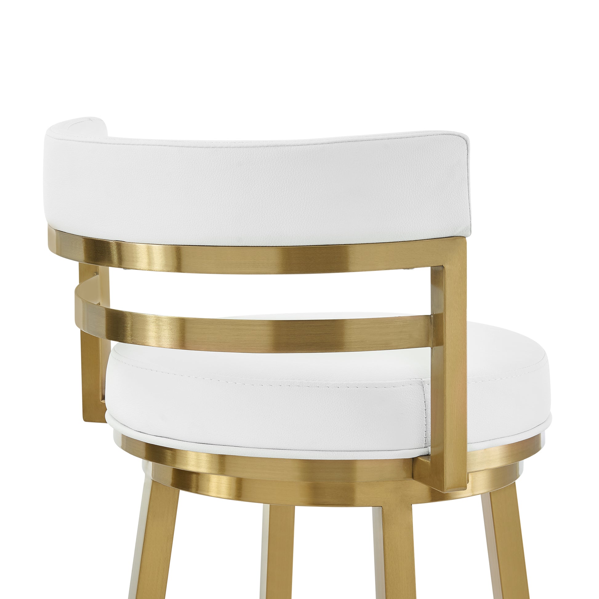 Madrid 26" Swivel Counter Stool in Gold Brushed Stainless Steel with White Faux Leather By Armen Living | Bar Stools | Modishstore - 6