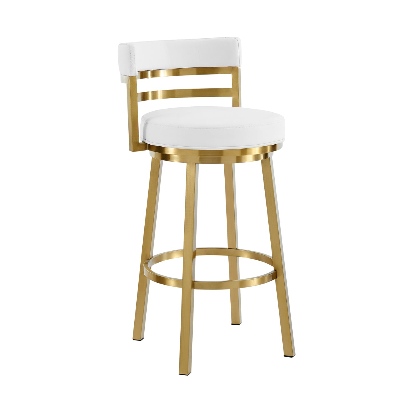 Madrid 30" Swivel Bar Stool in Gold Brushed Stainless Steel with White Faux Leather By Armen Living | Bar Stools | Modishstore - 2