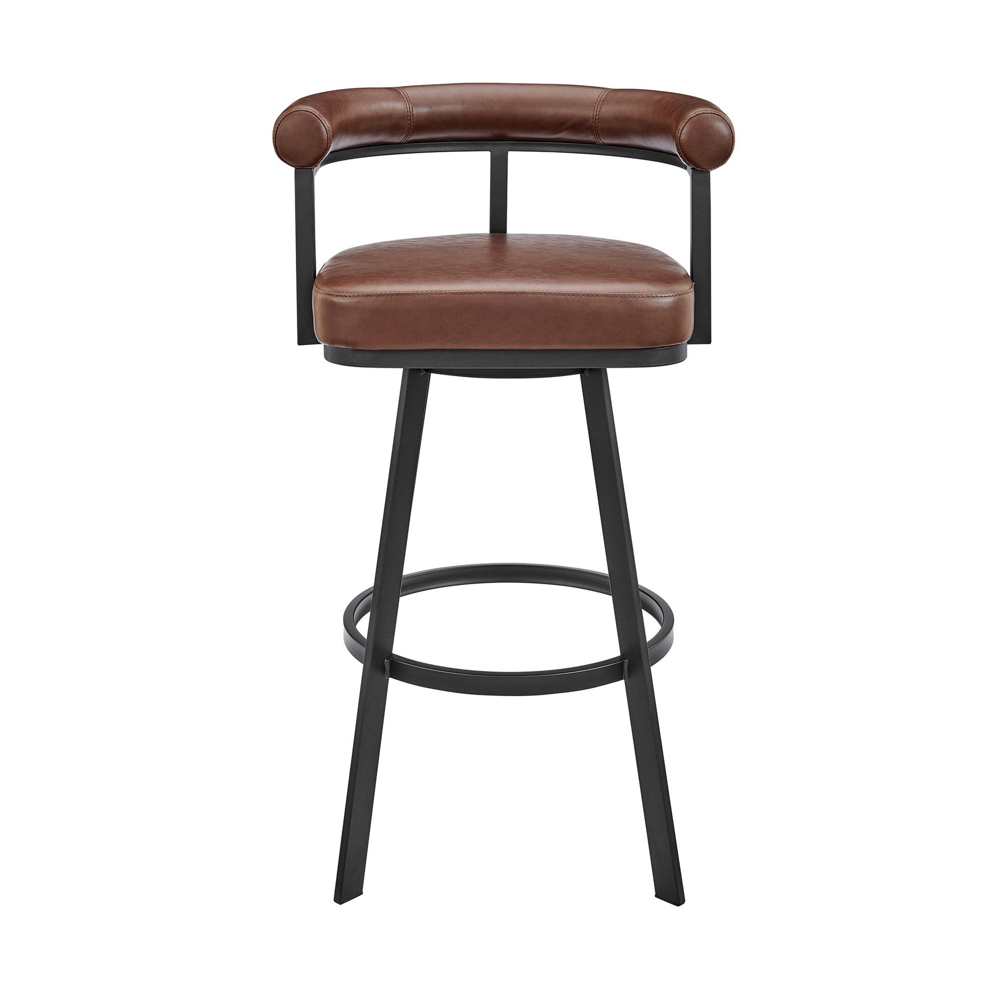 Magnolia 26" Swivel Counter Stool in Black Metal with Brown Faux Leather By Armen Living | Bar Stools | Modishstore - 3