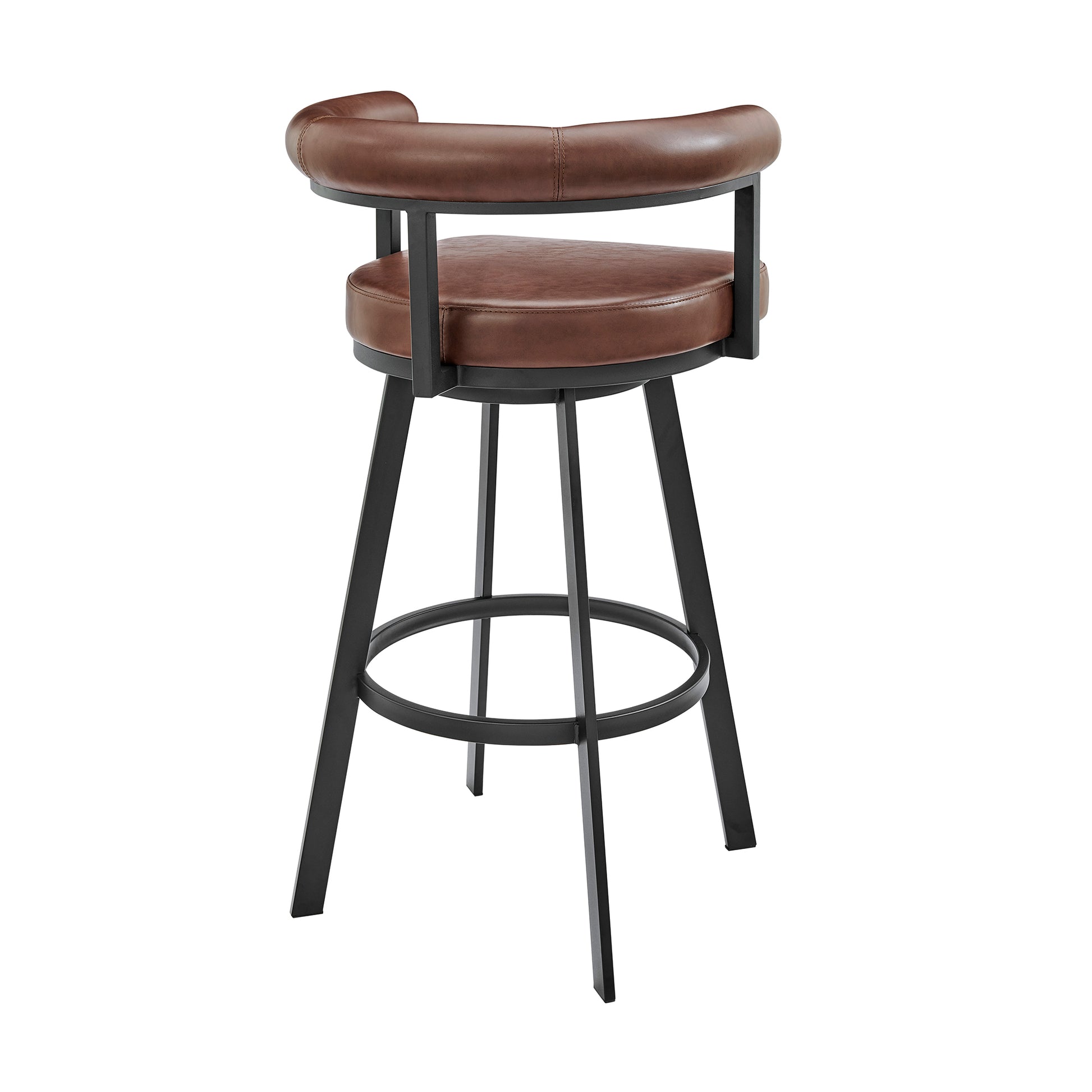 Magnolia 26" Swivel Counter Stool in Black Metal with Brown Faux Leather By Armen Living | Bar Stools | Modishstore - 5