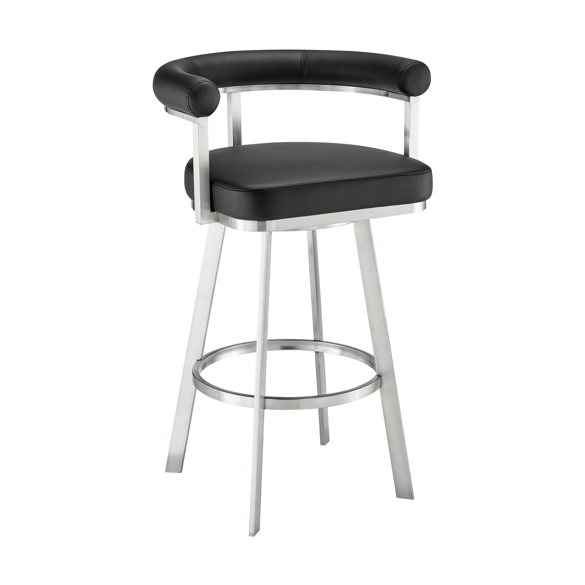 Magnolia 30" Swivel Bar Stool in Brushed Stainless Steel with Black Faux Leather By Armen Living | Bar Stools | Modishstore - 2