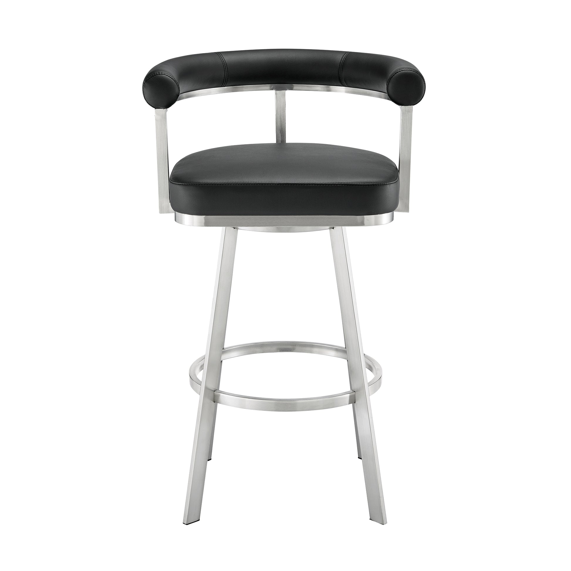 Magnolia 30" Swivel Bar Stool in Brushed Stainless Steel with Black Faux Leather By Armen Living | Bar Stools | Modishstore - 3