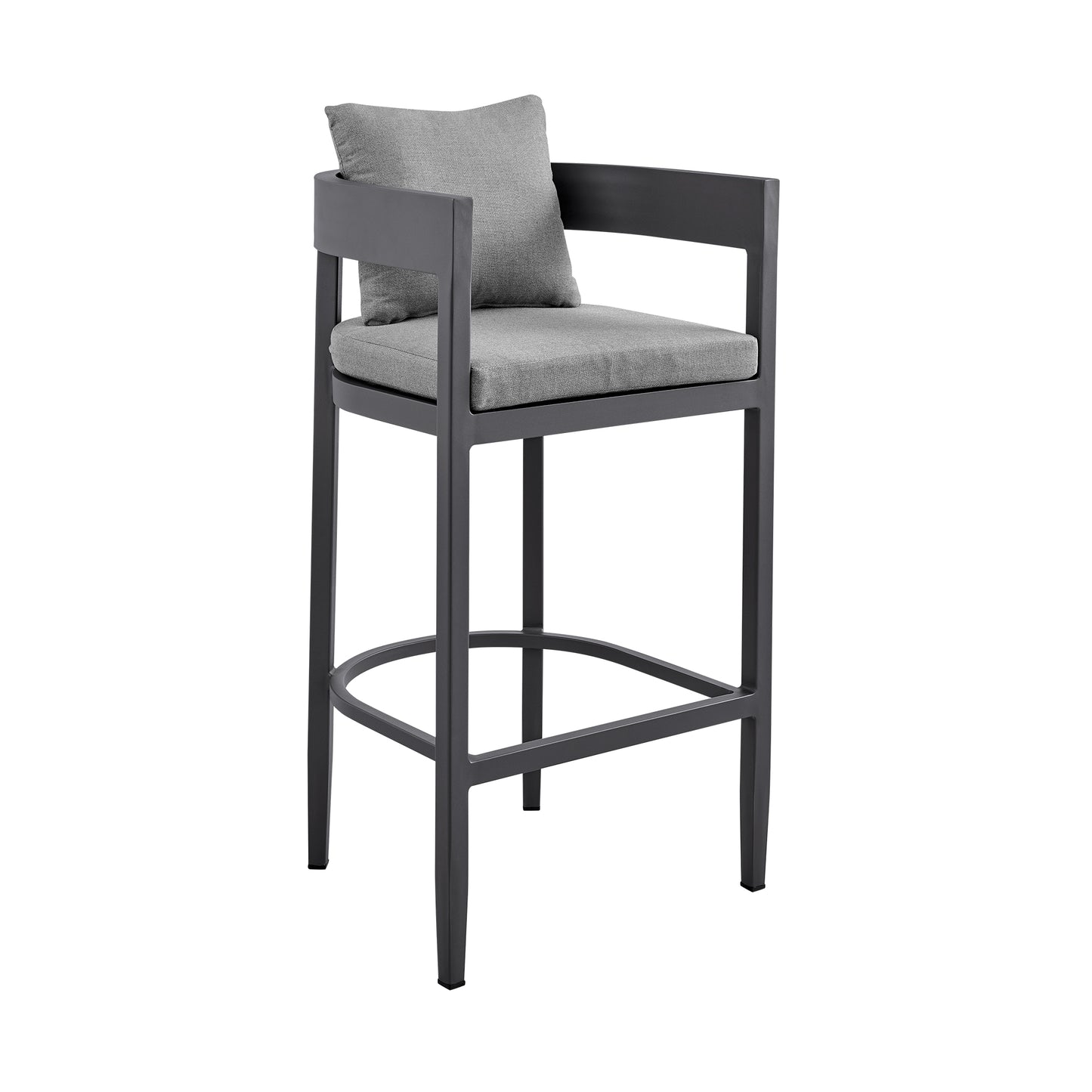 Menorca Outdoor Patio Counter Height Bar Stool in Aluminum with Gray Cushions By Armen Living | Bar Stools | Modishstore - 3