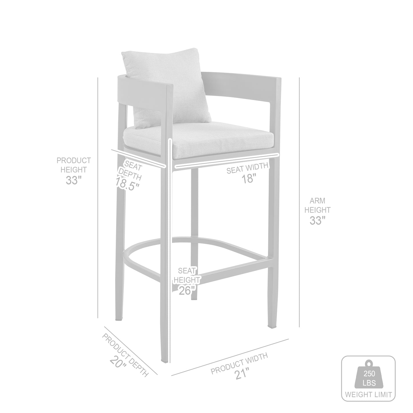 Menorca Outdoor Patio Counter Height Bar Stool in Aluminum with Gray Cushions By Armen Living | Bar Stools | Modishstore - 9