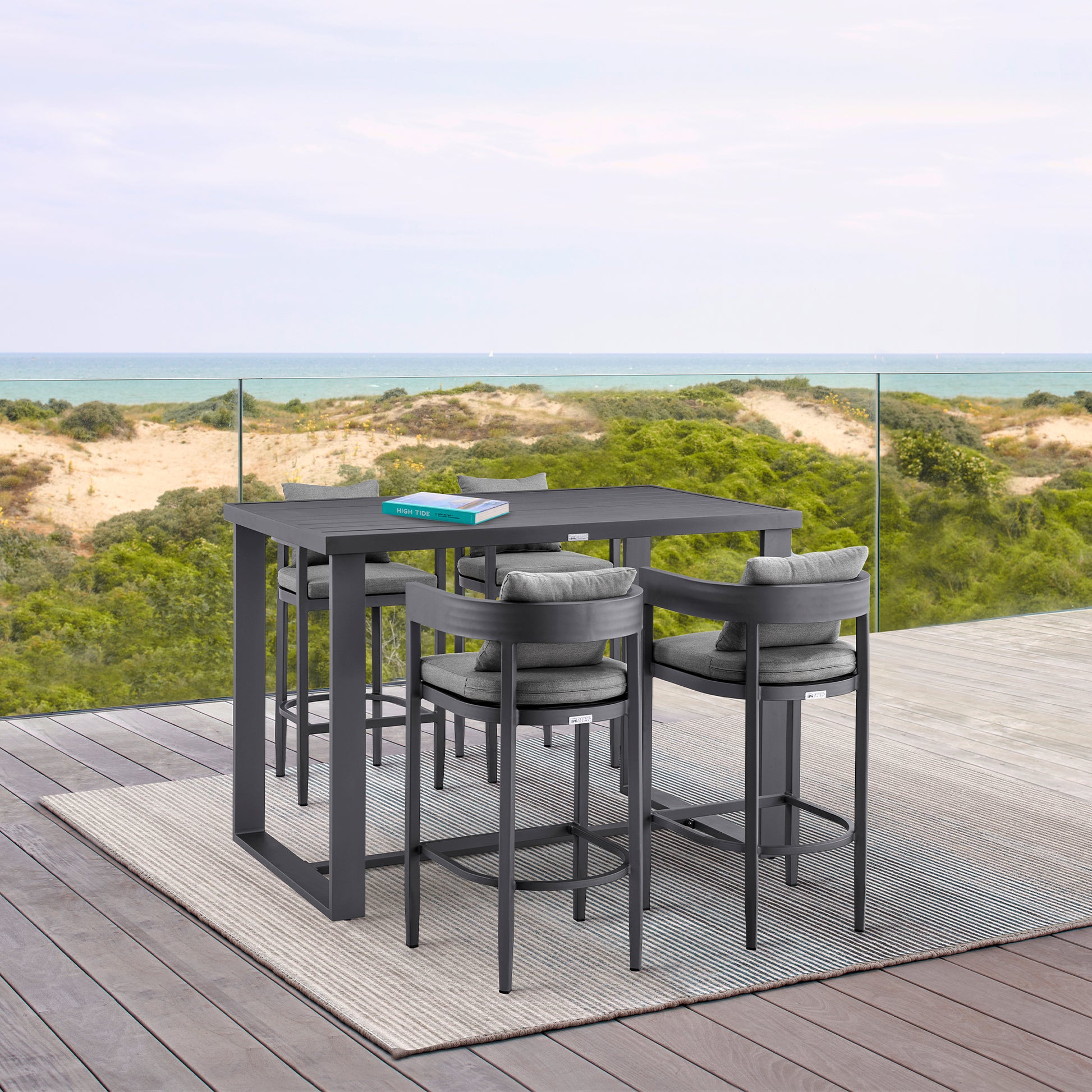 Menorca Outdoor Patio Bar Stool in Aluminum with Gray Cushions By Armen Living | Bar Stools | Modishstore - 2