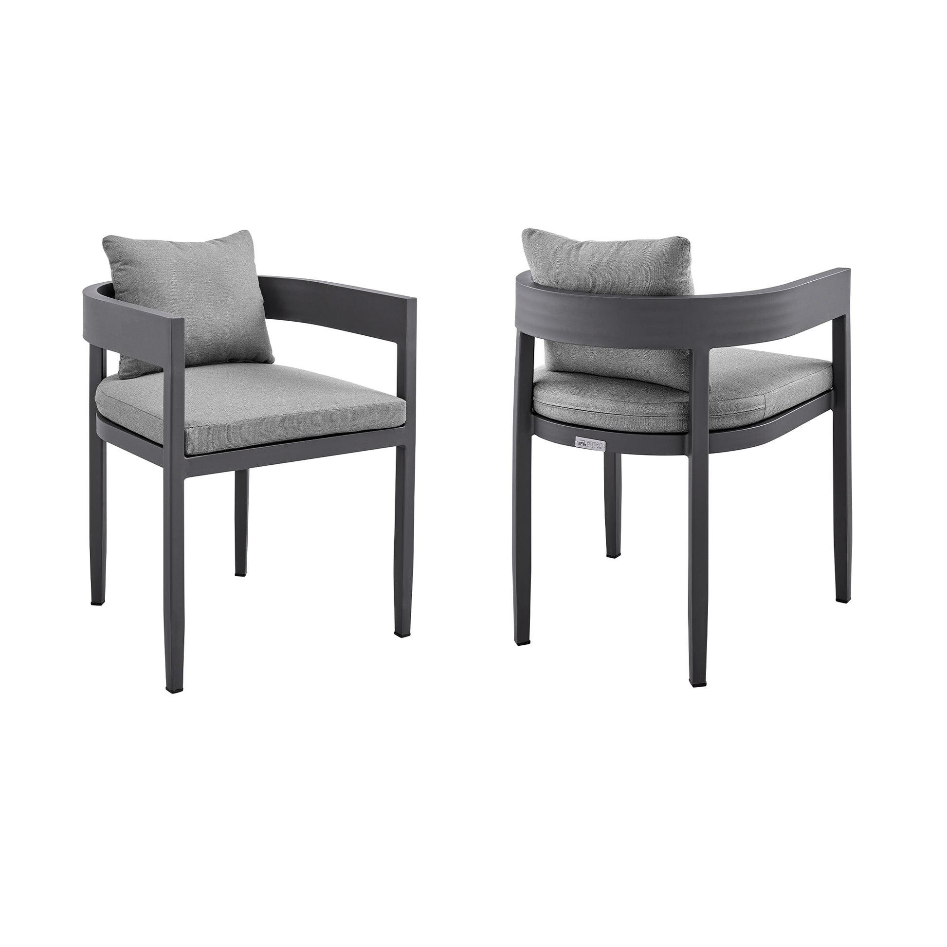 Menorca Outdoor Patio Dining Chairs in Aluminum with Gray Cushions - Set of 2 By Armen Living | Outdoor Chairs | Modishstore - 3