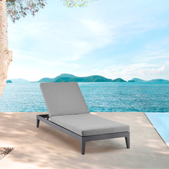 Menorca Outdoor Patio Adjustable Chaise Lounge Chair in Aluminum with Gray Cushions By Armen Living