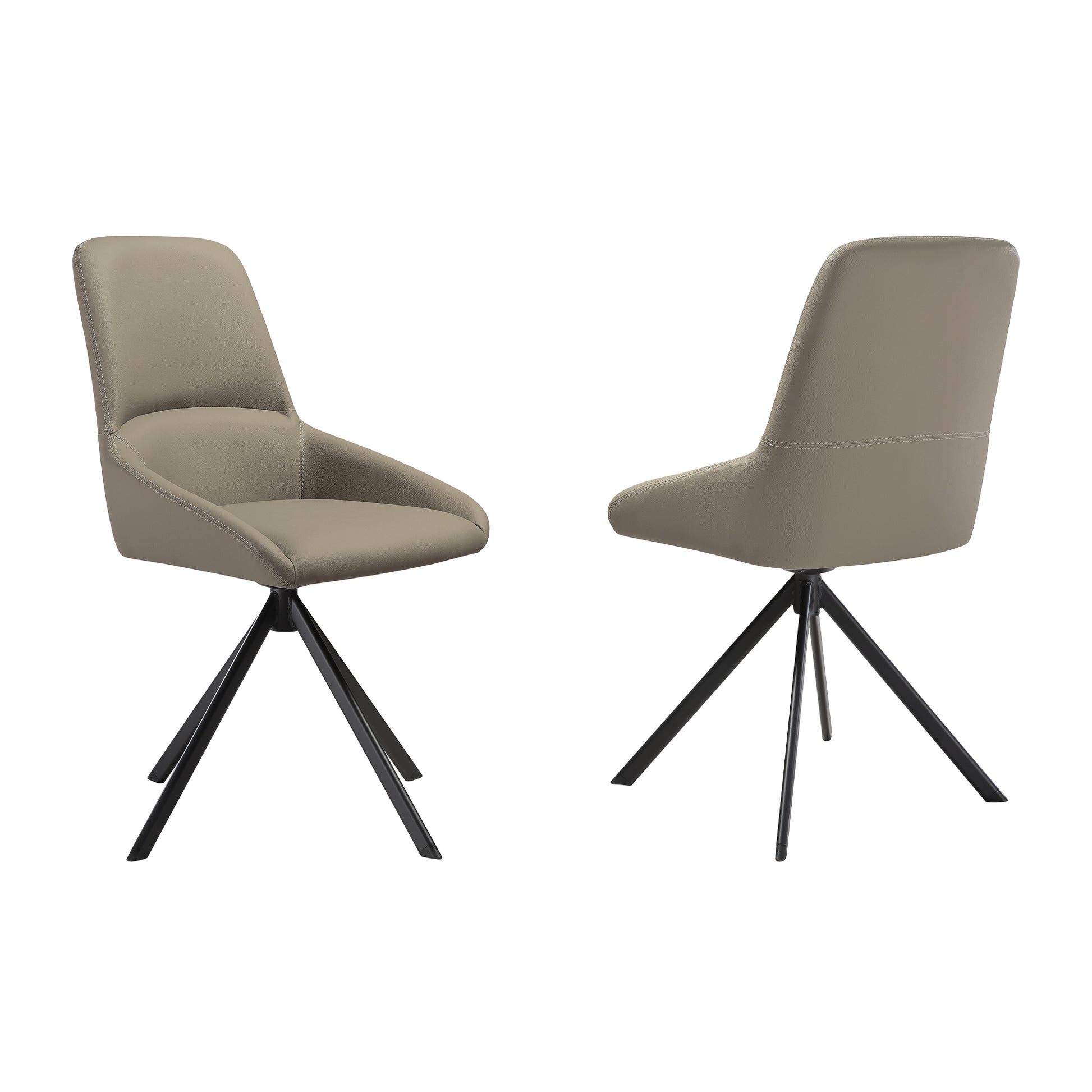 Maverick Swivel Upholstered Dining Chair in Taupe Gray Faux Leather with Black Metal Legs - Set of 2 By Armen Living | Dining Chairs | Modishstore - 3