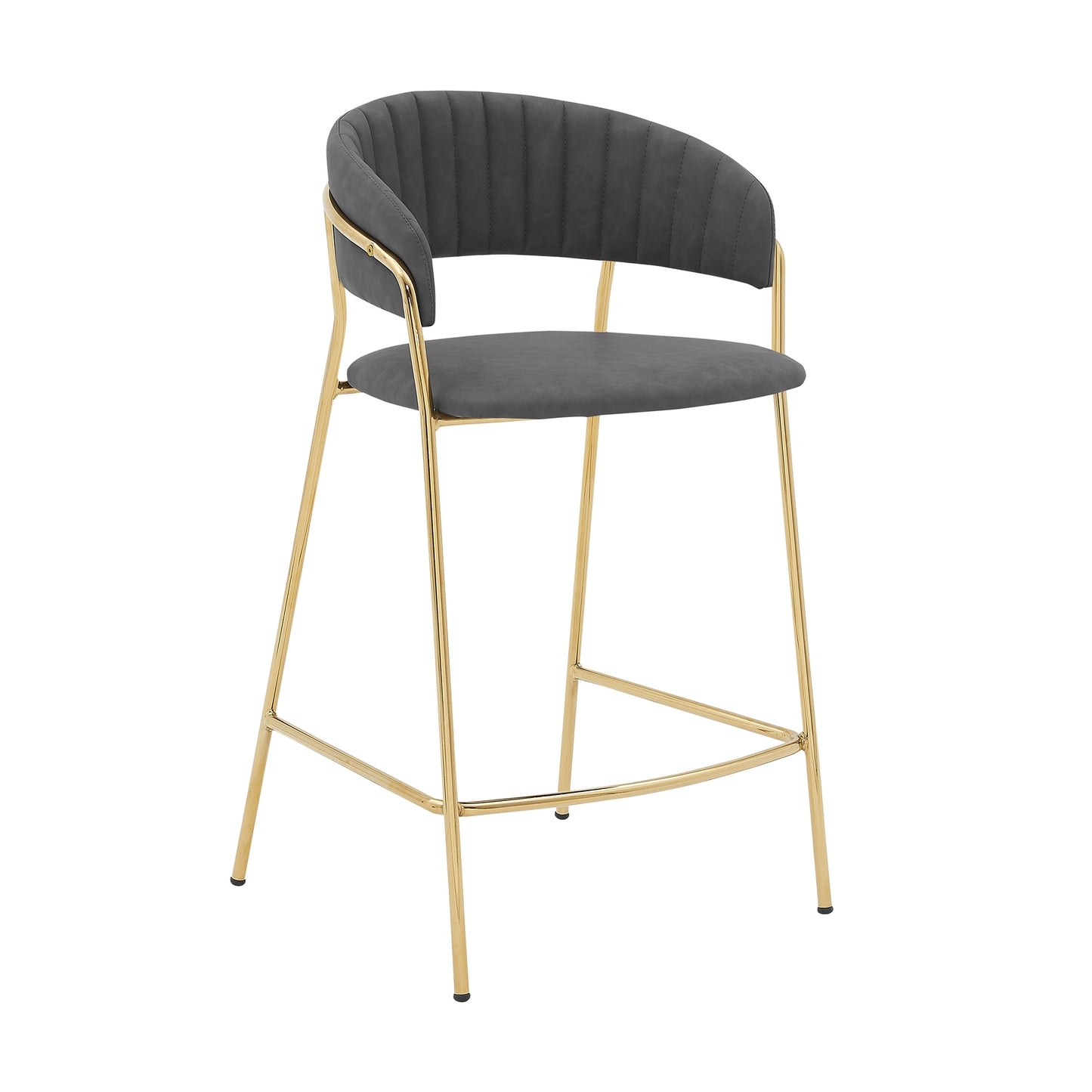 Nara 30" Gray Faux Leather and Metal Counter Height Barstool with Gold Frame By Armen Living | Bar Stools | Modishstore - 2