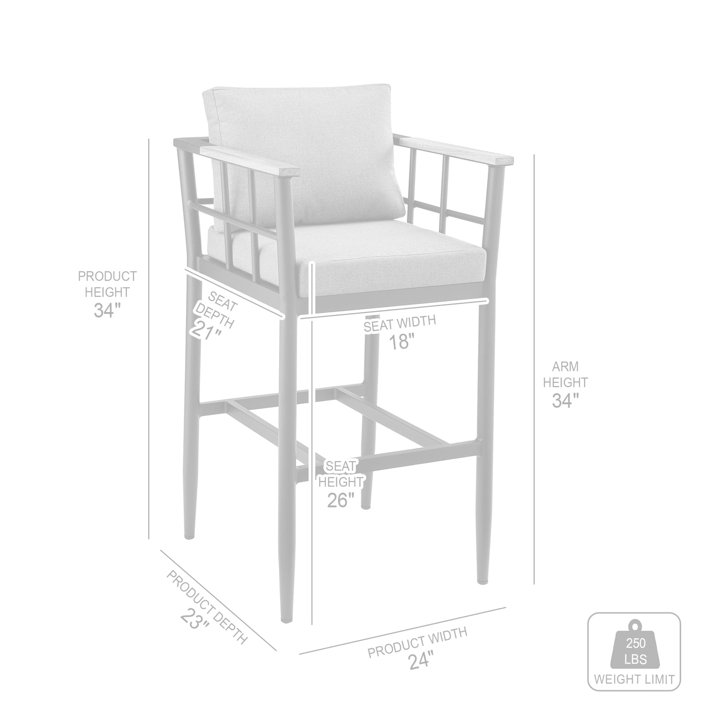 Orlando Outdoor Patio Counter Height Bar Stool in Aluminum and Teak with Gray Cushions By Armen Living | Bar Stools | Modishstore - 10