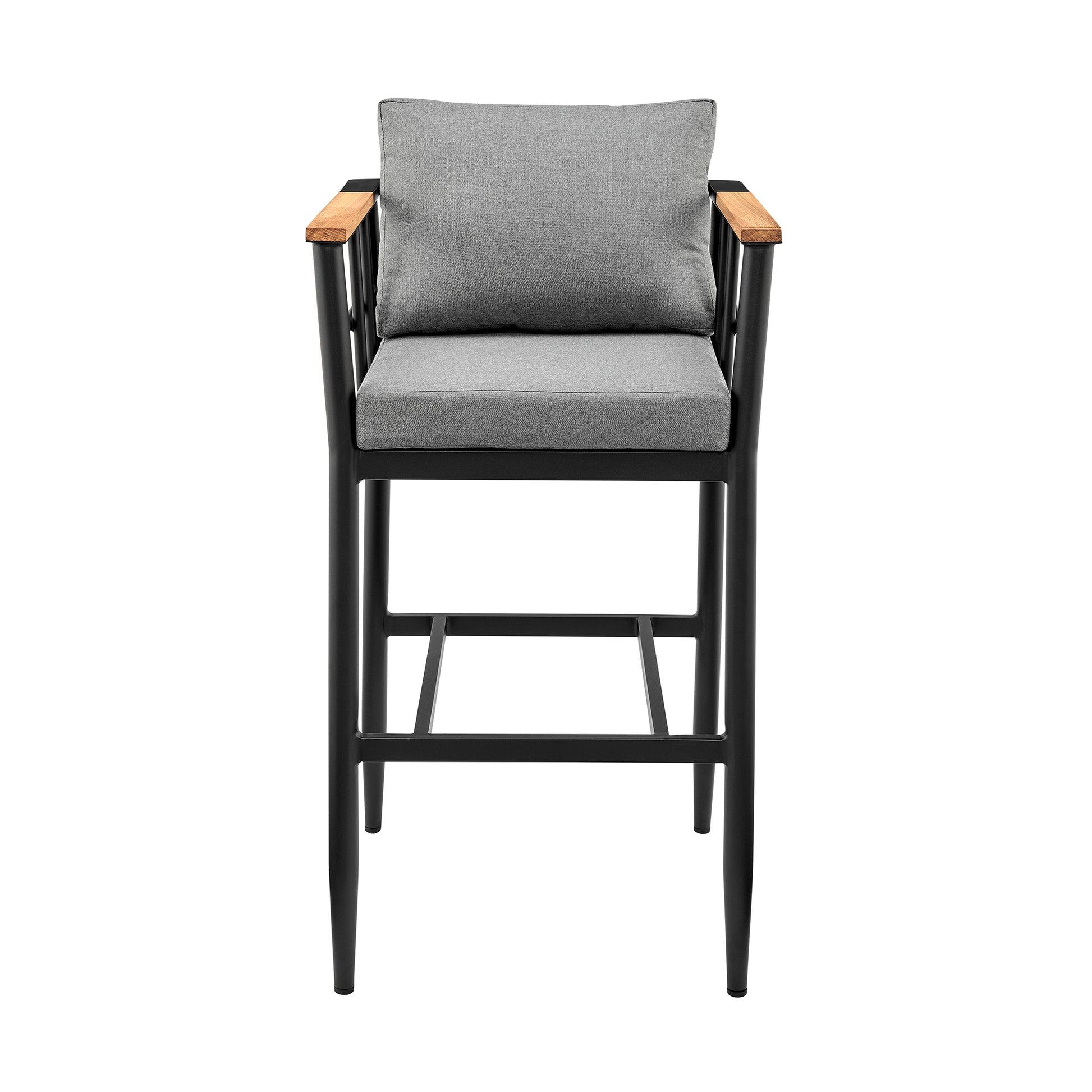 Orlando Outdoor Patio Bar Stool in Aluminum and Teak with Gray Cushions By Armen Living | Bar Stools | Modishstore - 4