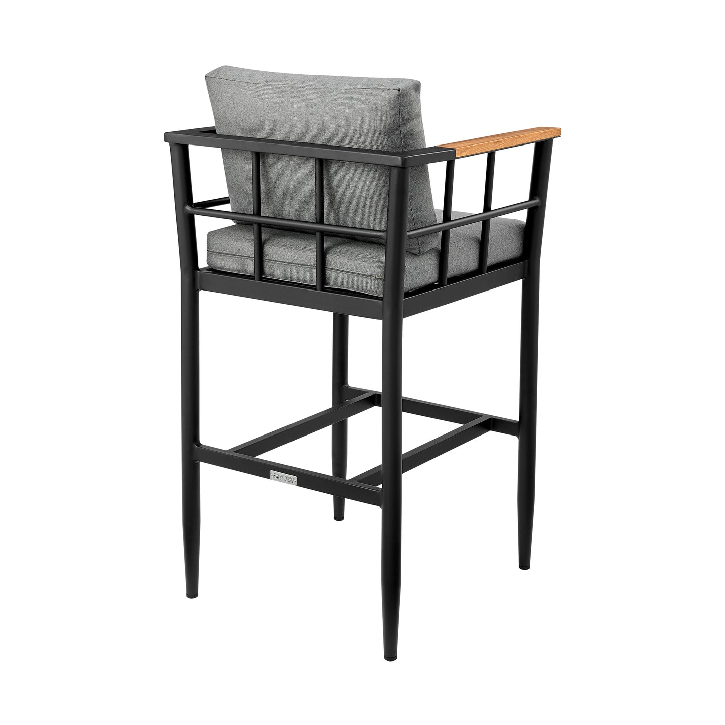 Orlando Outdoor Patio Bar Stool in Aluminum and Teak with Gray Cushions By Armen Living | Bar Stools | Modishstore - 6