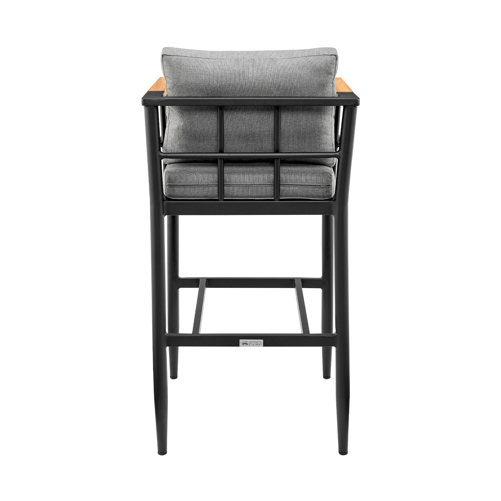 Orlando Outdoor Patio Bar Stool in Aluminum and Teak with Gray Cushions By Armen Living | Bar Stools | Modishstore - 7