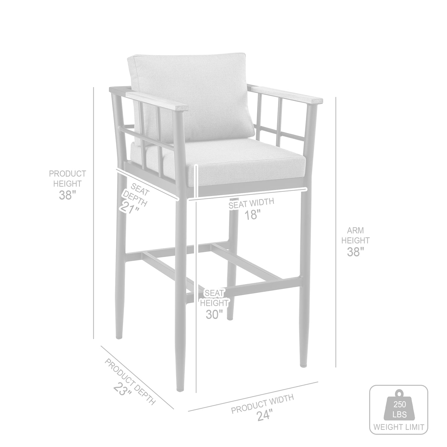 Orlando Outdoor Patio 5-Piece Bar Table Set in Aluminum with Gray Cushions By Armen Living | Outdoor Dining Sets | Modishstore - 10