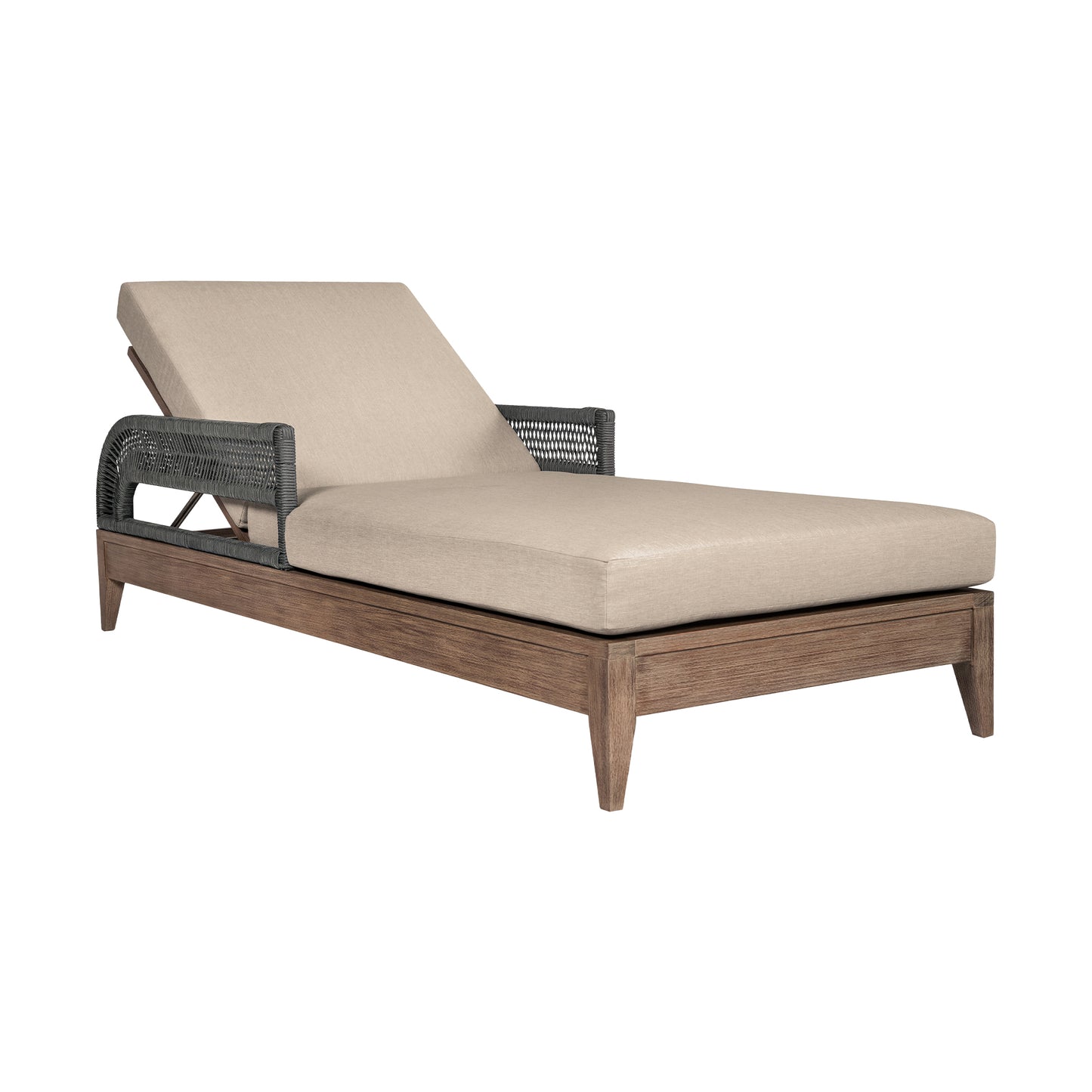 Orbit Outdoor Patio Chaise Lounge Chair in Weathered Eucalyptus Wood with Gray Rope and Taupe Olefin Cushions By Armen Living | Outdoor Chaise Lounges | Modishstore - 2