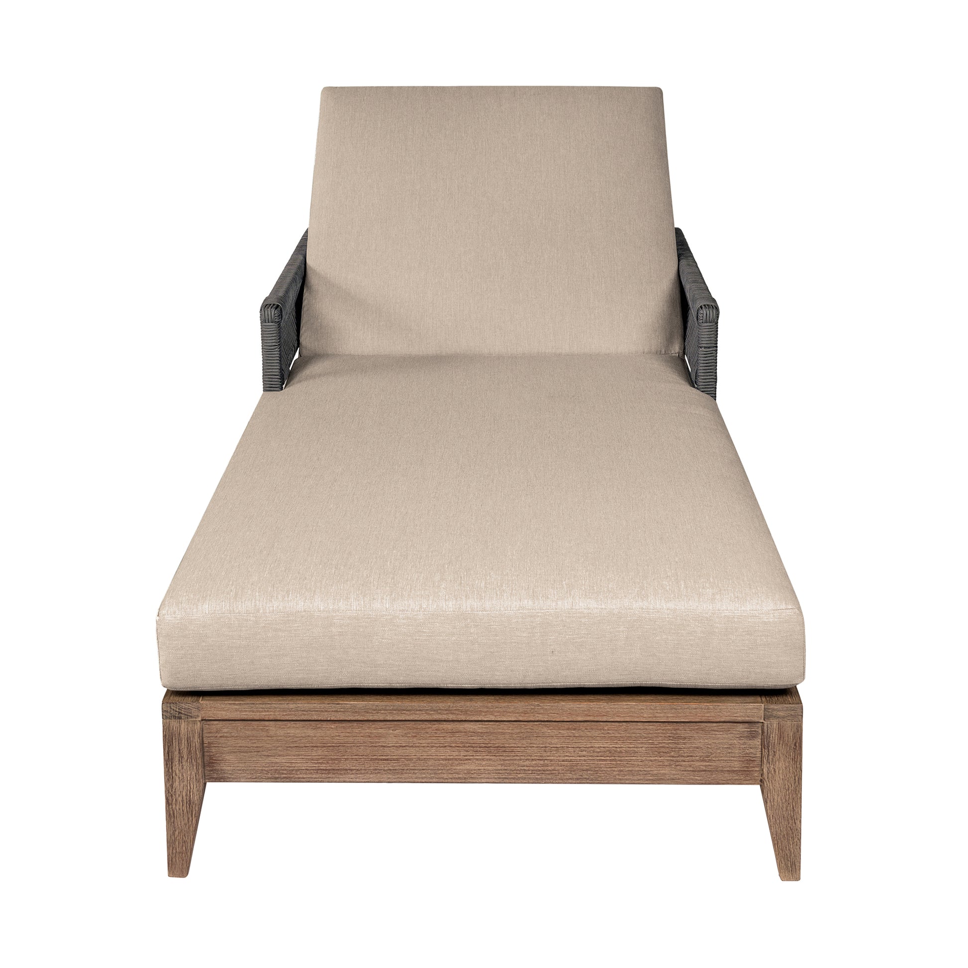 Orbit Outdoor Patio Chaise Lounge Chair in Weathered Eucalyptus Wood with Gray Rope and Taupe Olefin Cushions By Armen Living | Outdoor Chaise Lounges | Modishstore - 3