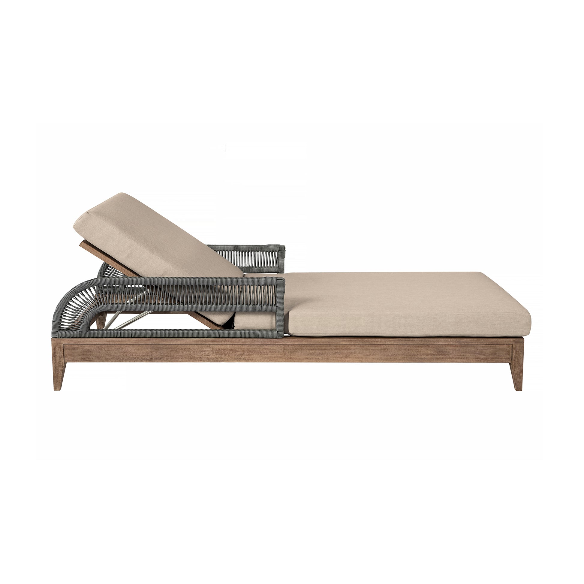 Orbit Outdoor Patio Chaise Lounge Chair in Weathered Eucalyptus Wood with Gray Rope and Taupe Olefin Cushions By Armen Living | Outdoor Chaise Lounges | Modishstore - 4