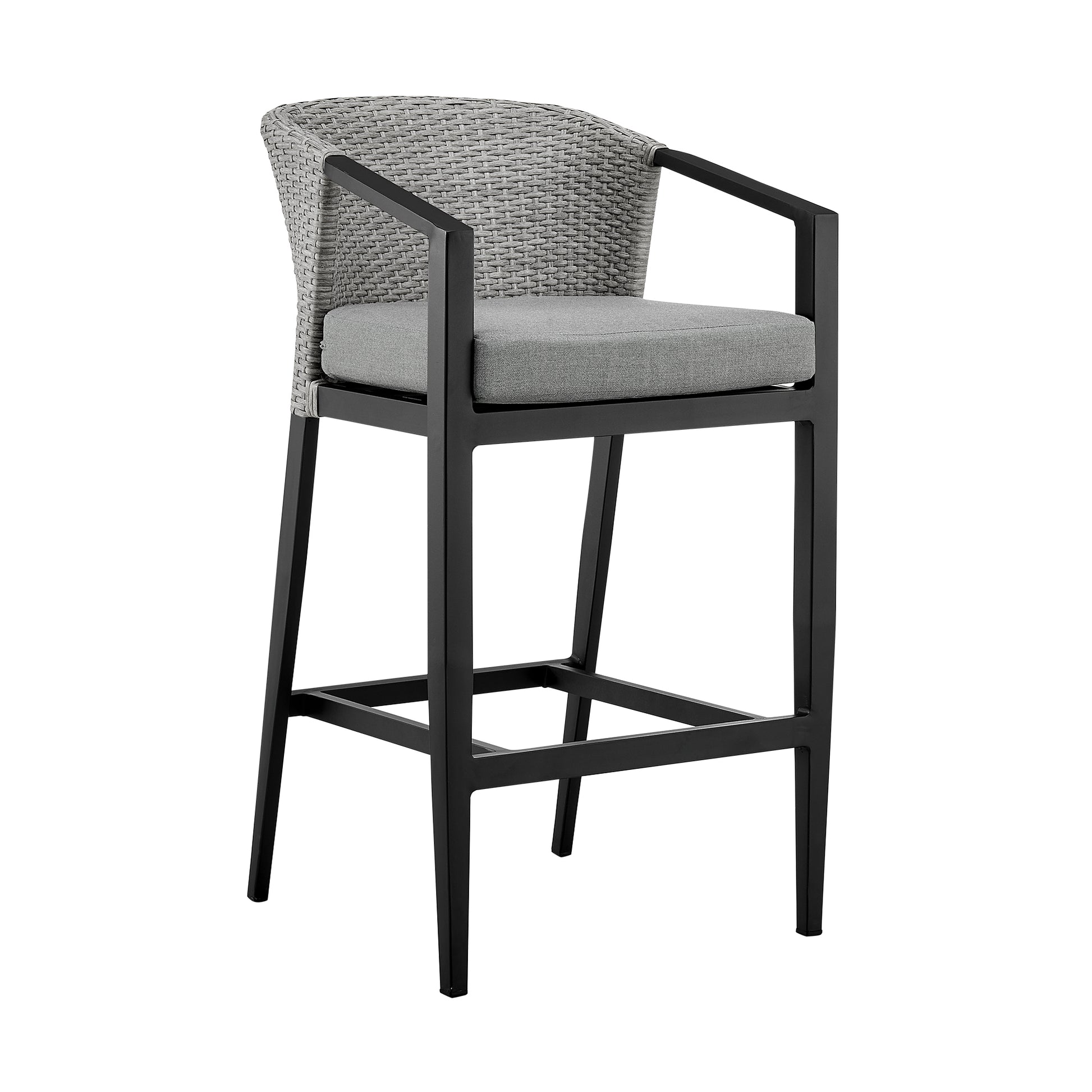 Palma Outdoor Patio Counter Height Bar Stool in Aluminum and Wicker with Gray Cushions By Armen Living | Bar Stools | Modishstore - 3