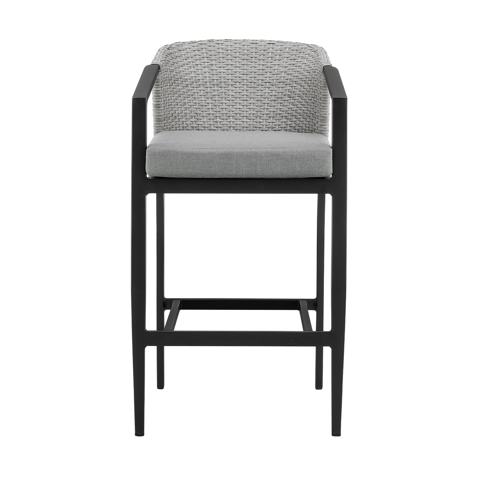 Palma Outdoor Patio Counter Height Bar Stool in Aluminum and Wicker with Gray Cushions By Armen Living | Bar Stools | Modishstore - 4