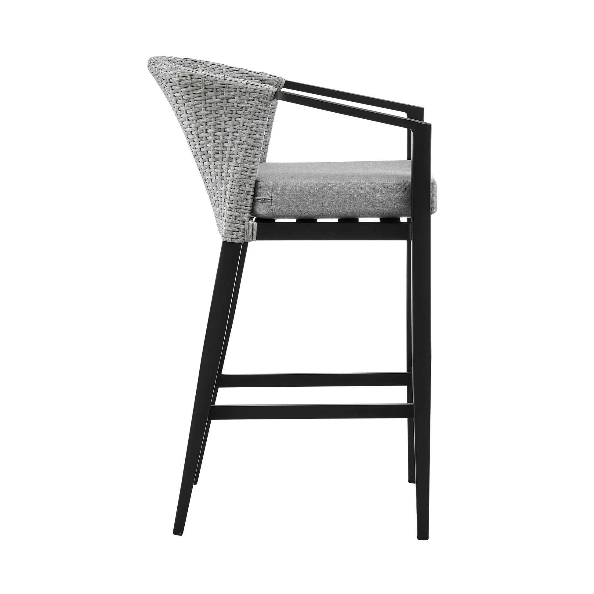 Palma Outdoor Patio Counter Height Bar Stool in Aluminum and Wicker with Gray Cushions By Armen Living | Bar Stools | Modishstore - 5