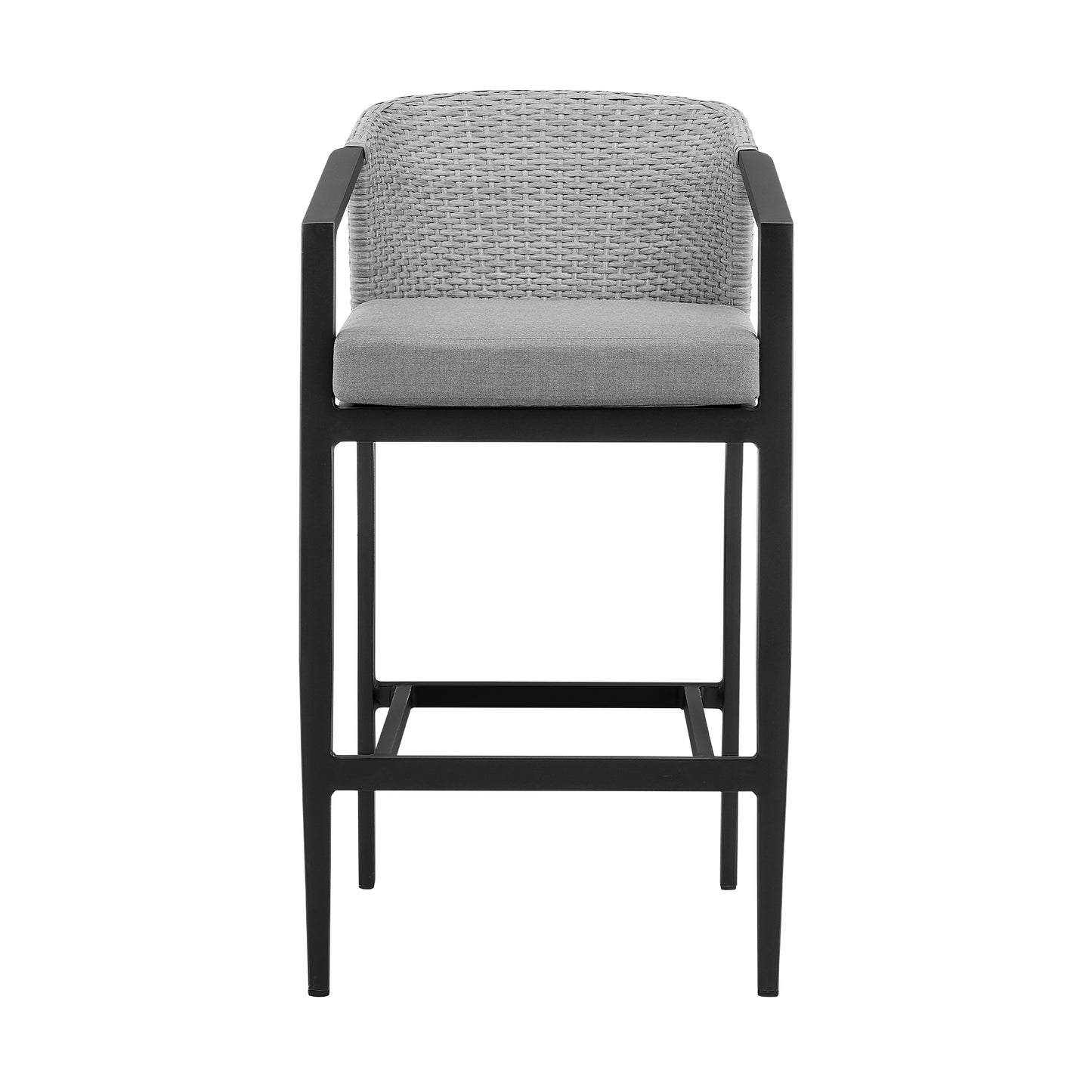 Palma Outdoor Patio Bar Stool in Aluminum and Wicker with Gray Cushions By Armen Living | Bar Stools | Modishstore - 4