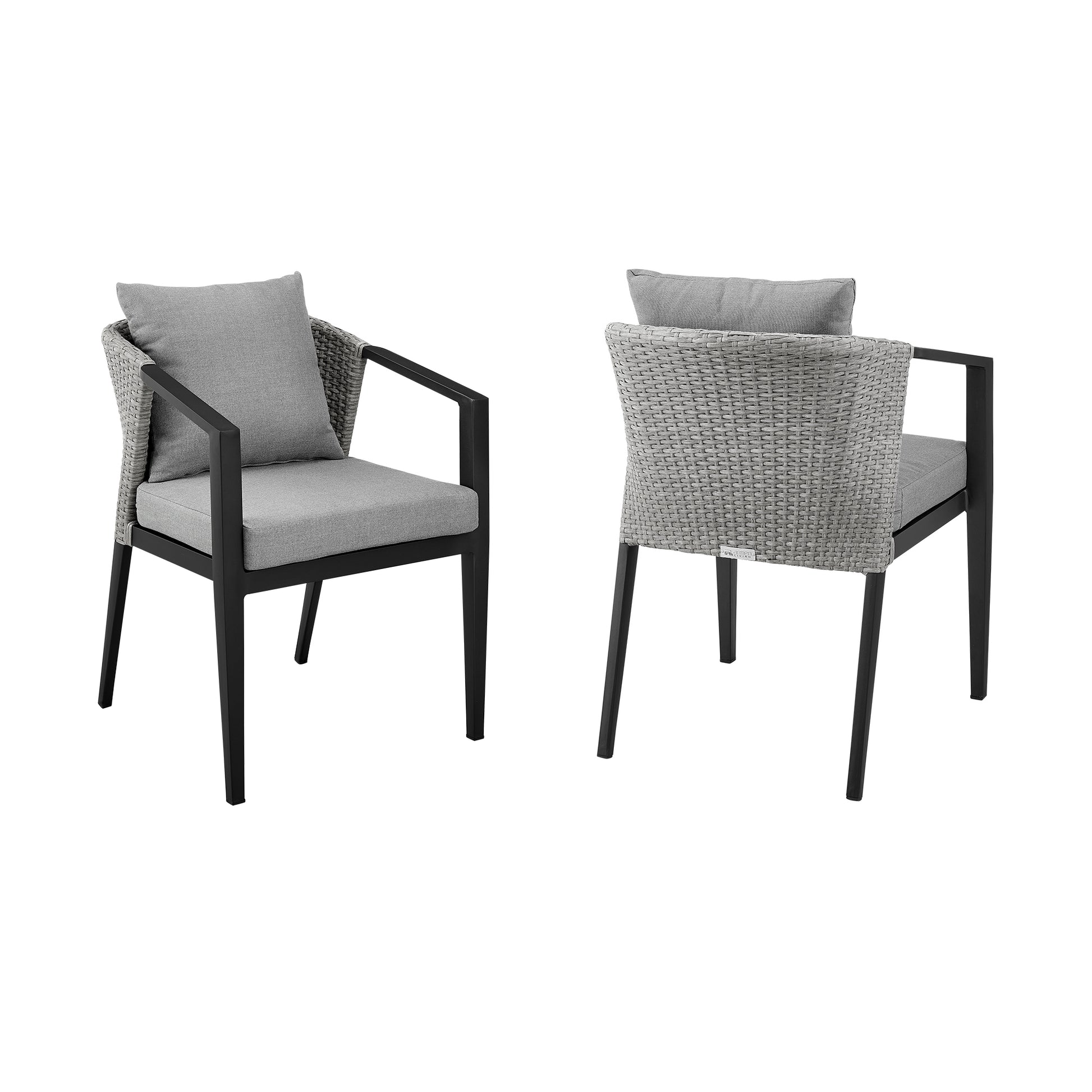 Palma Outdoor Patio Dining Chairs in Aluminum and Wicker with Gray Cushions - Set of 2 By Armen Living | Outdoor Chairs | Modishstore - 3