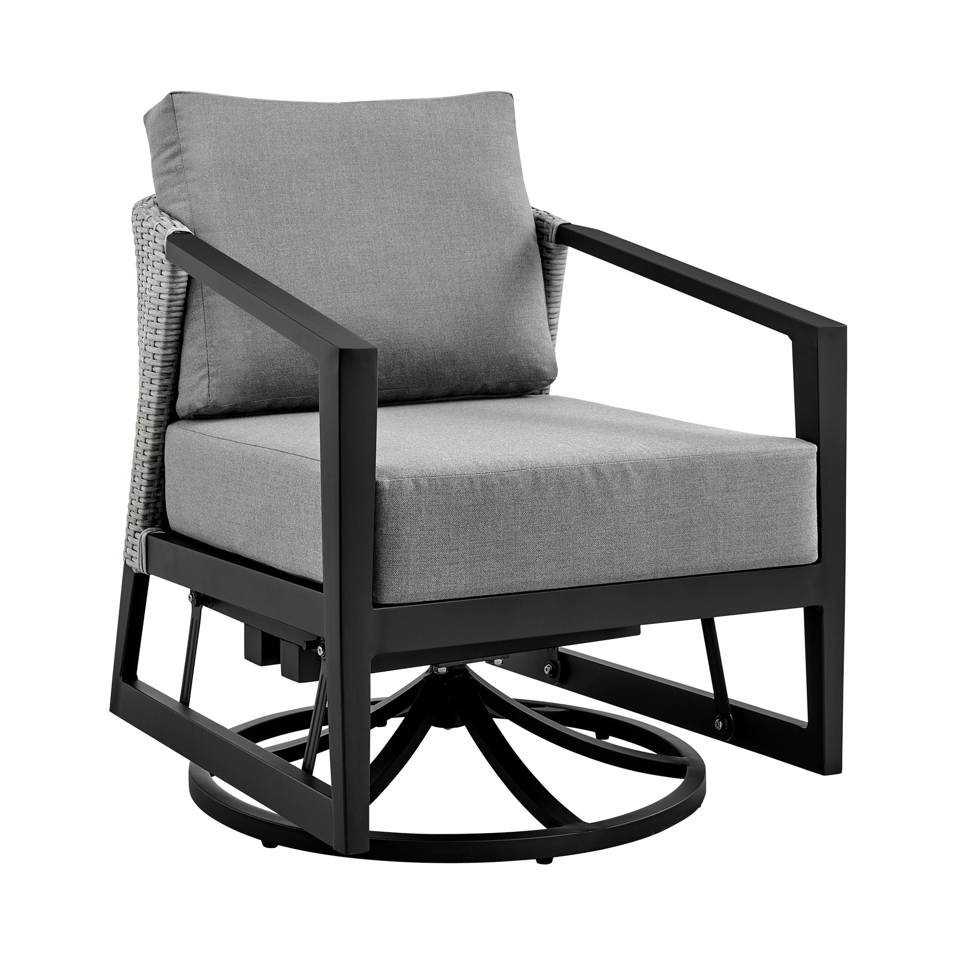 Palma Outdoor Patio Swivel Lounge Chair in Aluminum with Gray Cushions By Armen Living | Outdoor Chairs | Modishstore - 2