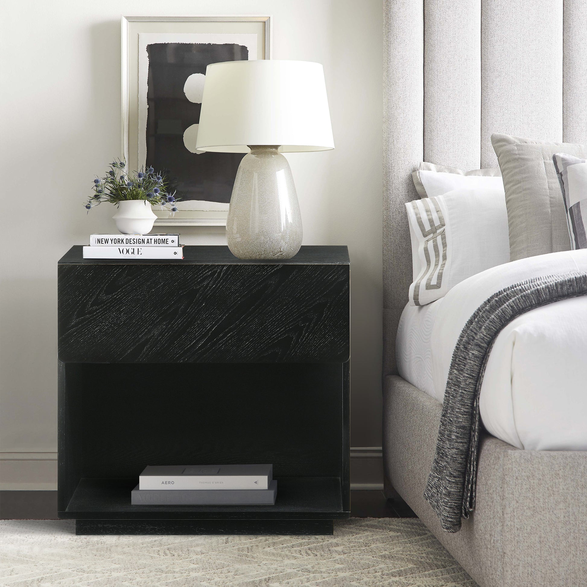 Petra 1 Drawer Wood Nightstand in Black Finish By Armen Living | Nightstands | Modishstore