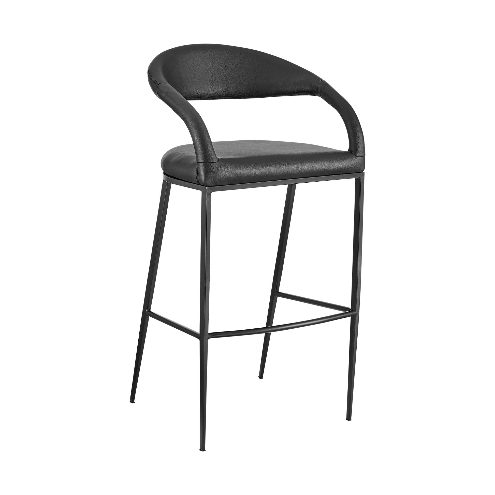 Ramona 30" Bar Stool with Matte Black Iron and Black Faux Leather By Armen Living | Bar Stools | Modishstore - 2