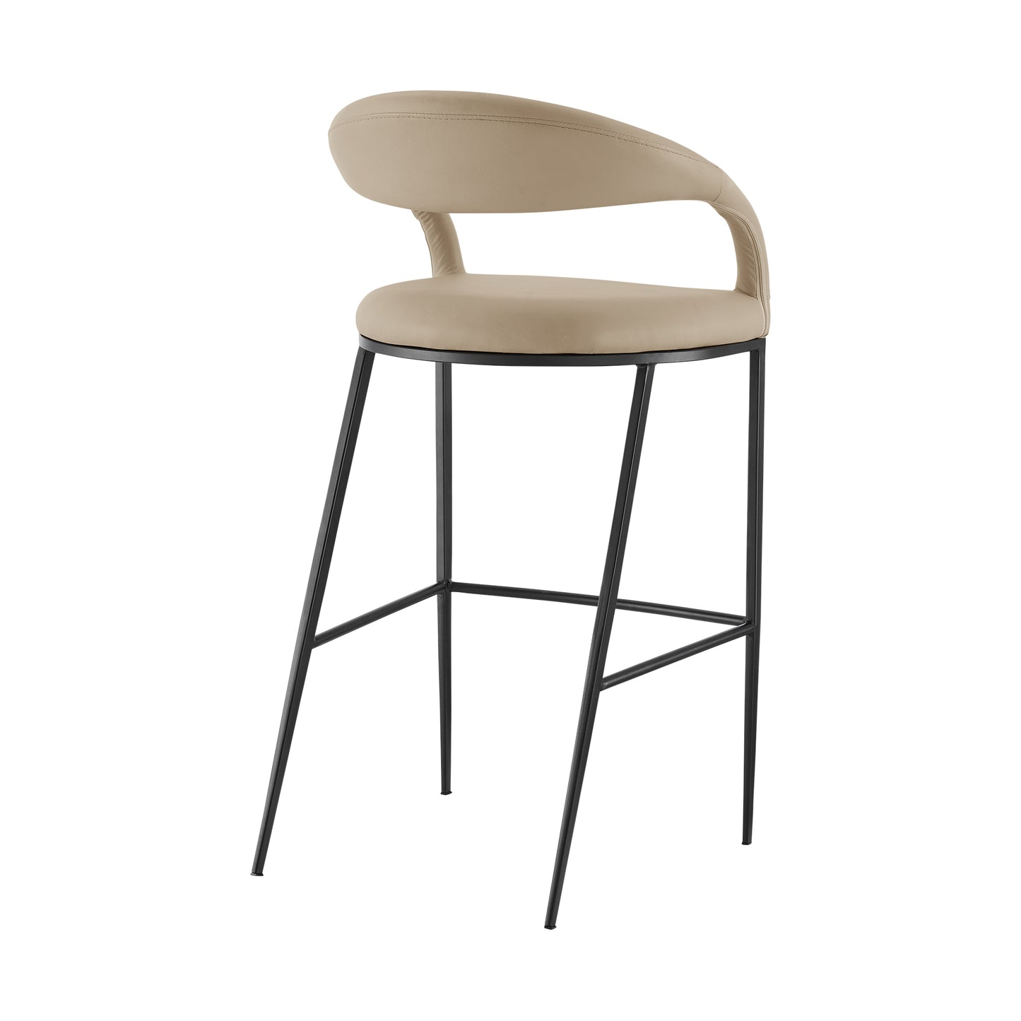 Ramona 30" Bar Stool with Matte Black Iron and Beige Faux Leather By Armen Living | Bar Stools | Modishstore - 4