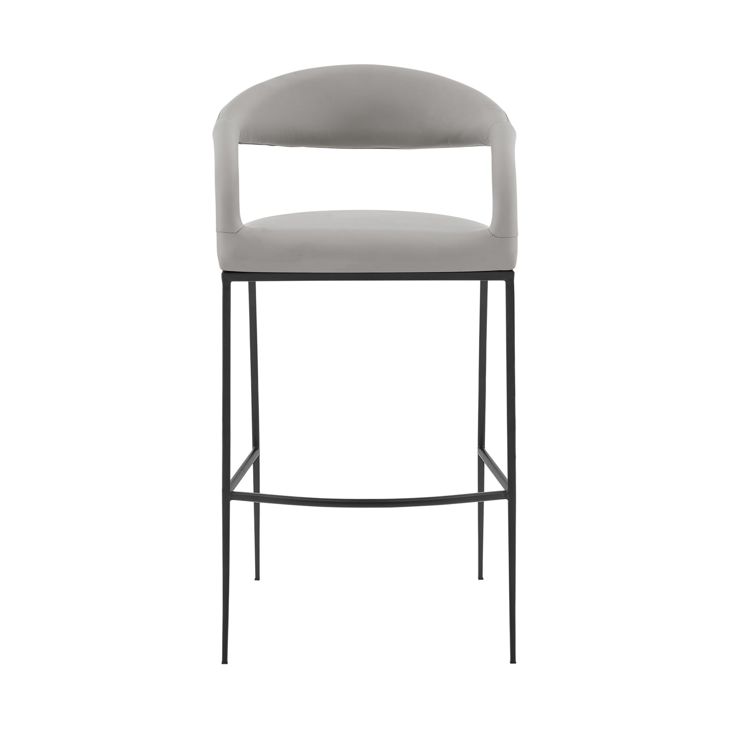 Ramona 26" Counter Stool with Matte Black Iron and Light Gray Leather By Armen Living | Bar Stools | Modishstore - 3