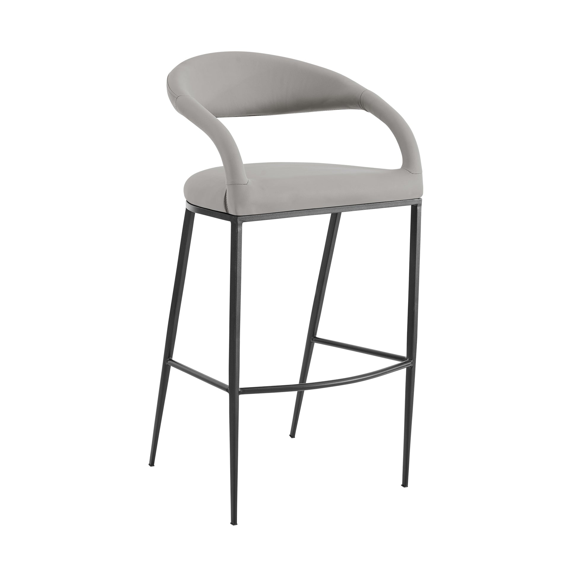 Ramona 30" Bar Stool with Matte Black Iron and Light Gray Leather By Armen Living | Bar Stools | Modishstore - 2