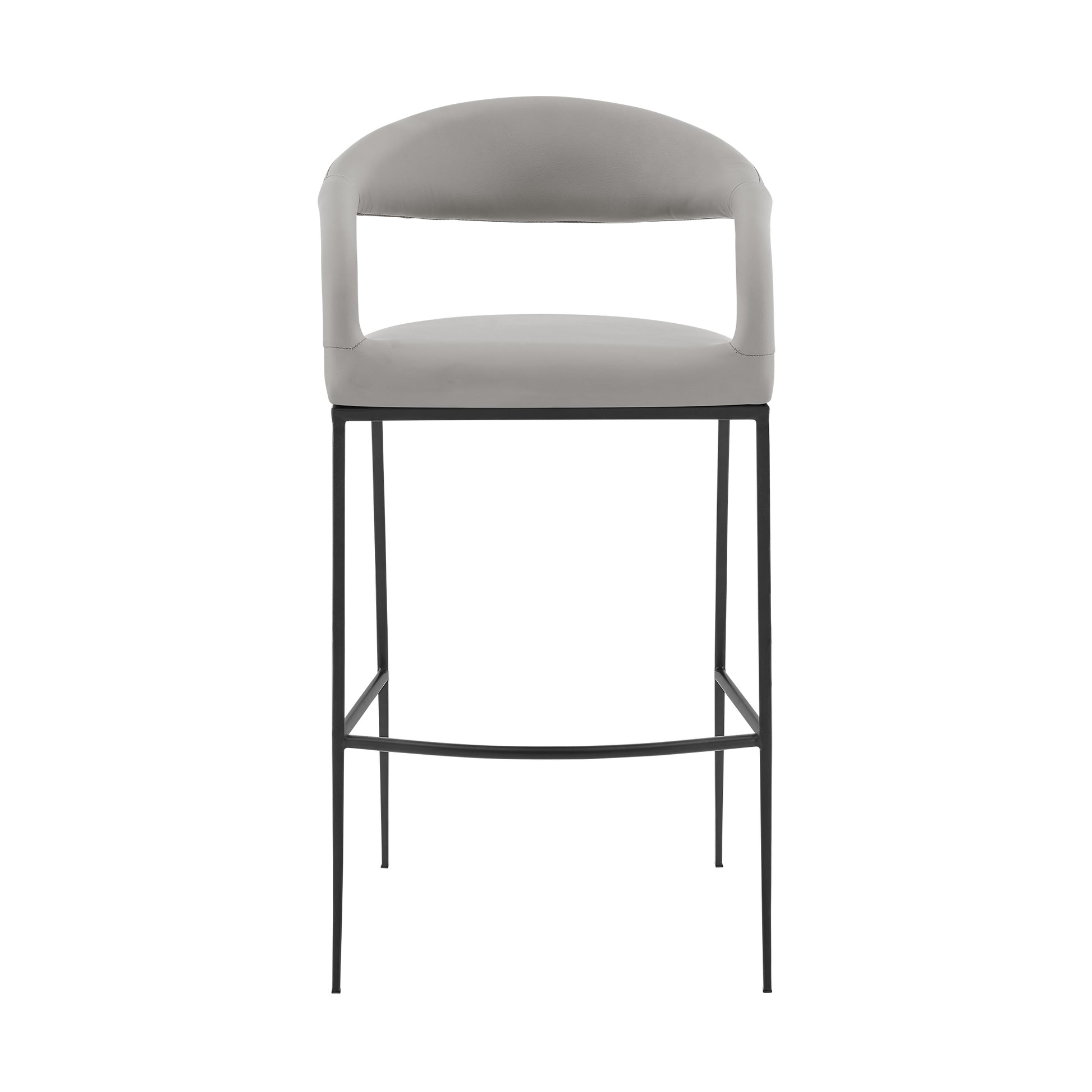 Ramona 30" Bar Stool with Matte Black Iron and Light Gray Leather By Armen Living | Bar Stools | Modishstore - 3